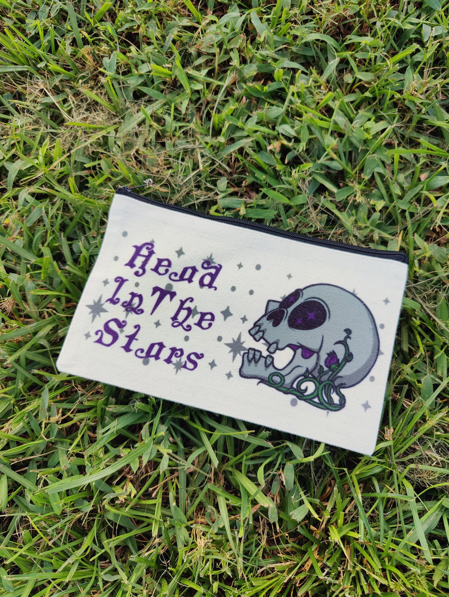 "Head In The Stars" Human Skull Zipper Pouch