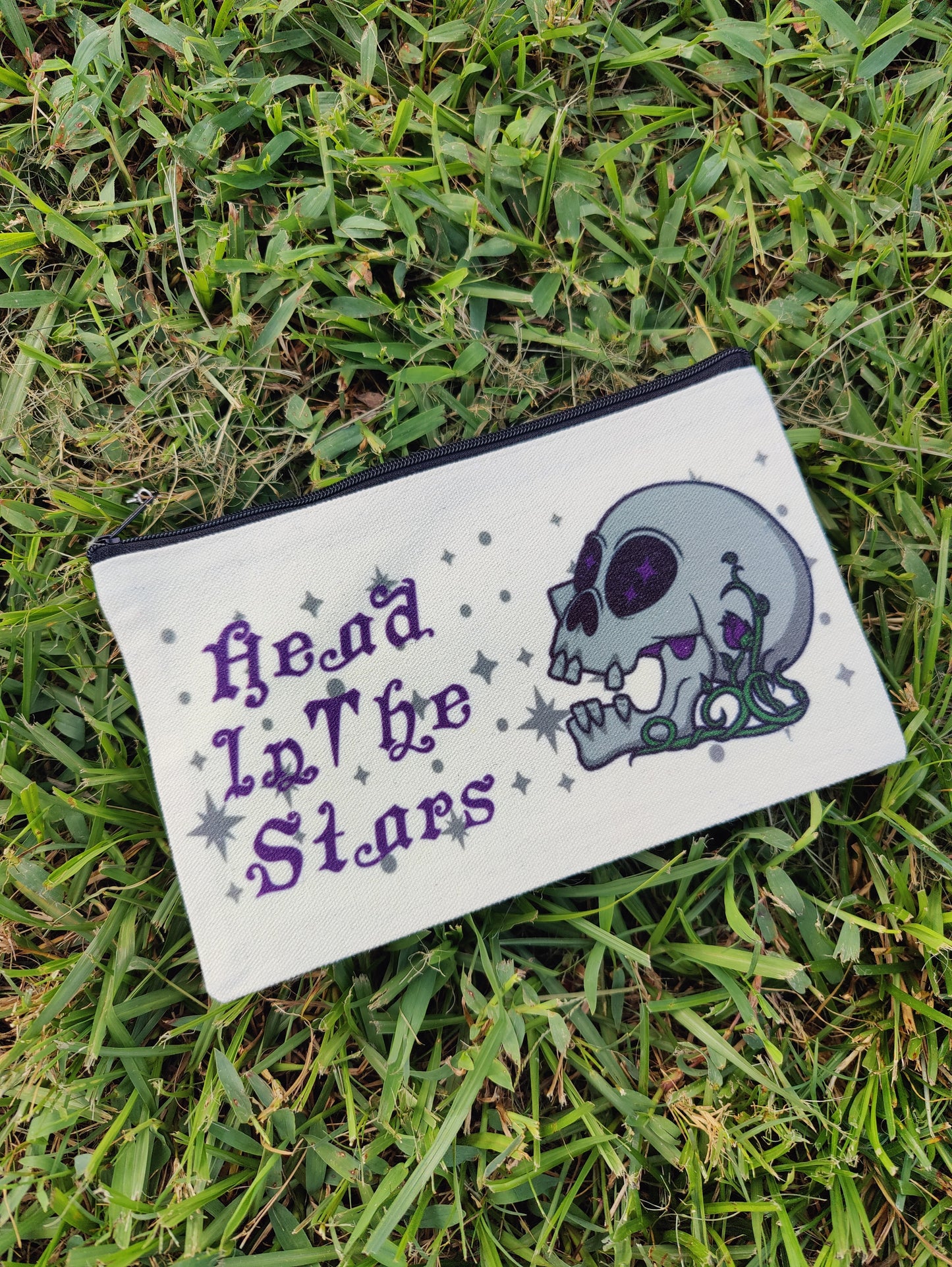 "Head In The Stars" Human Skull Zipper Pouch