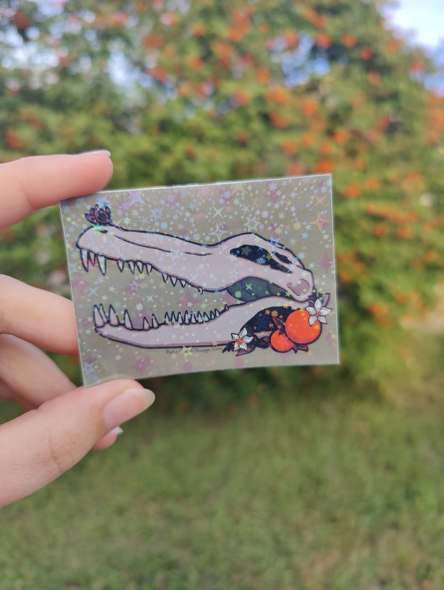 "Head in the Stars" Alligator Skull 3" Holographic Sticker
