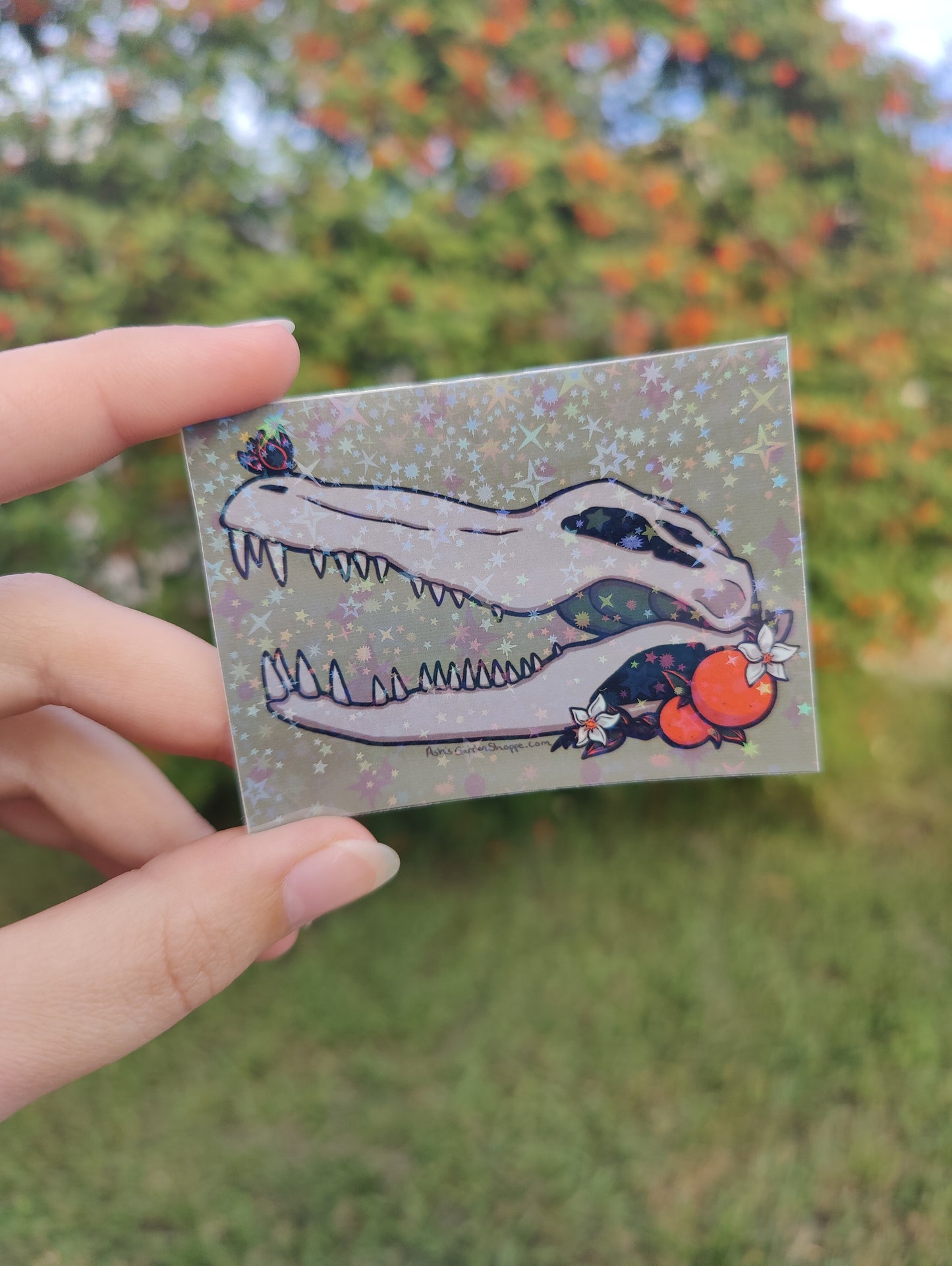 "Head in the Stars" Alligator Skull 3" Holographic Sticker