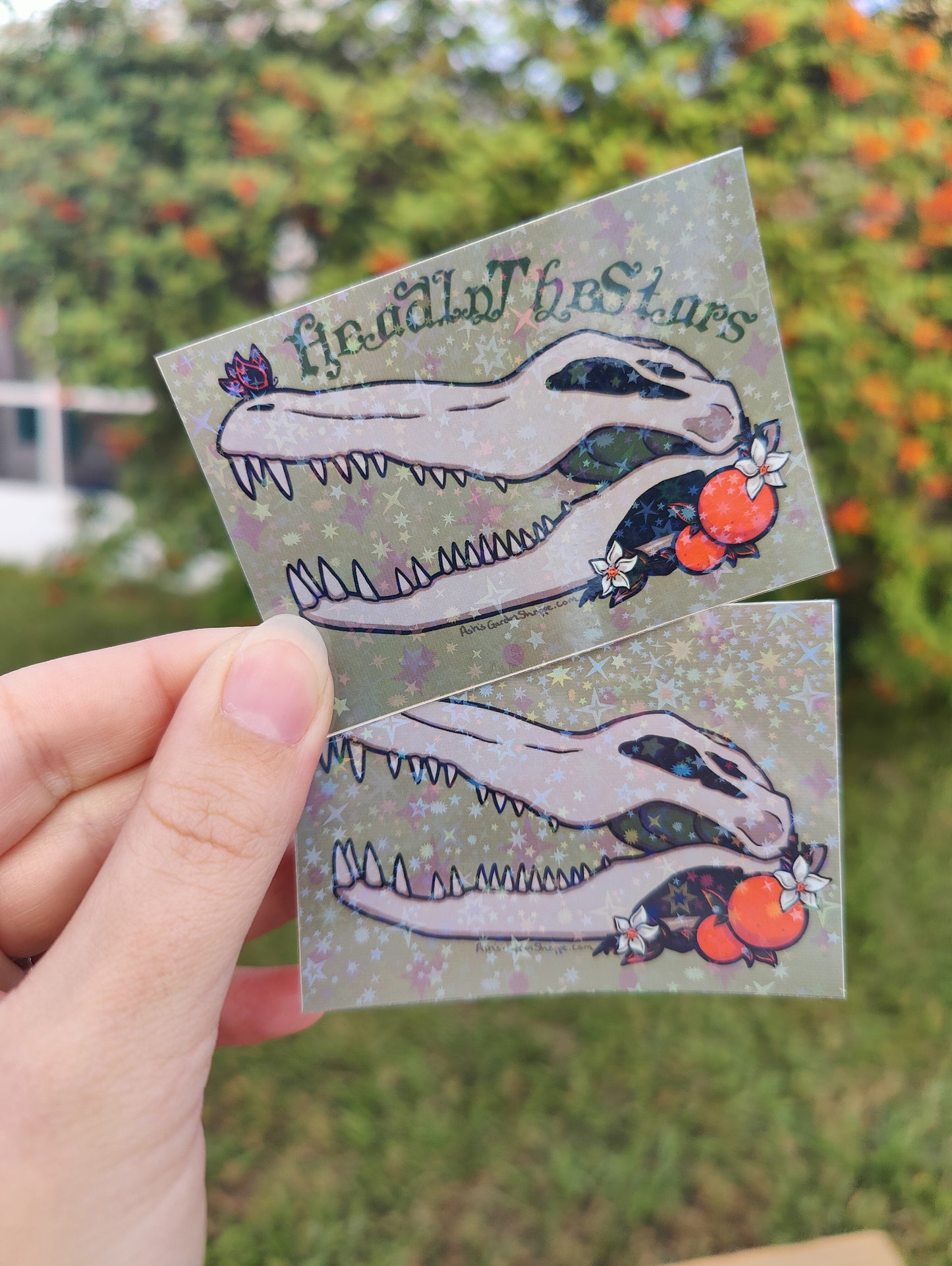"Head in the Stars" Alligator Skull 3" Holographic Sticker