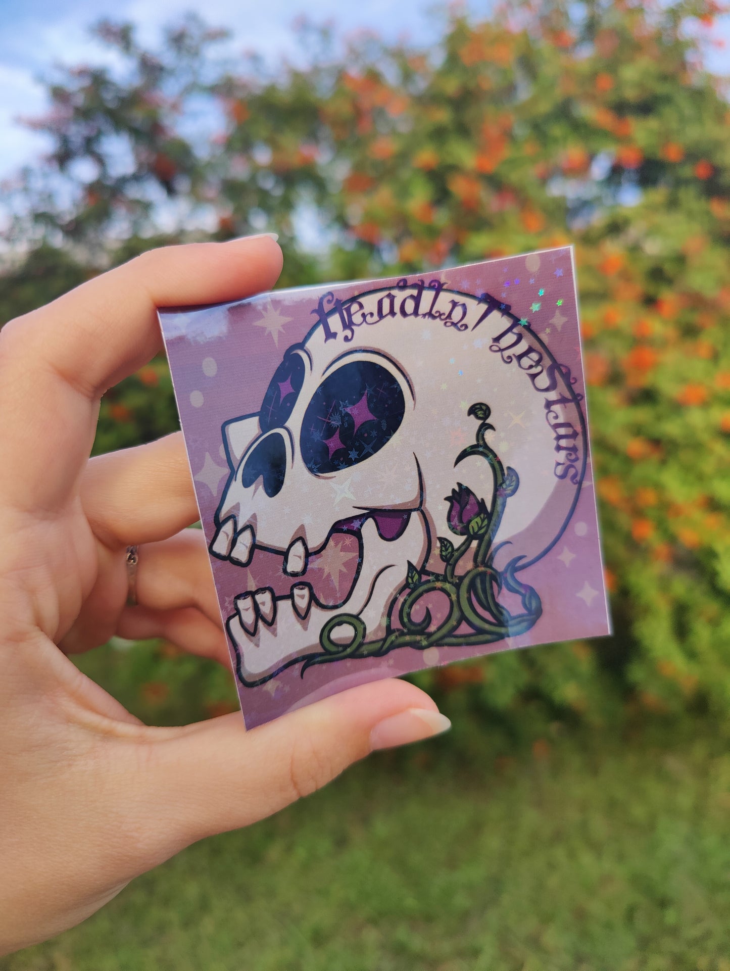 "Head in the Stars" Human Skull 3" Holographic Sticker