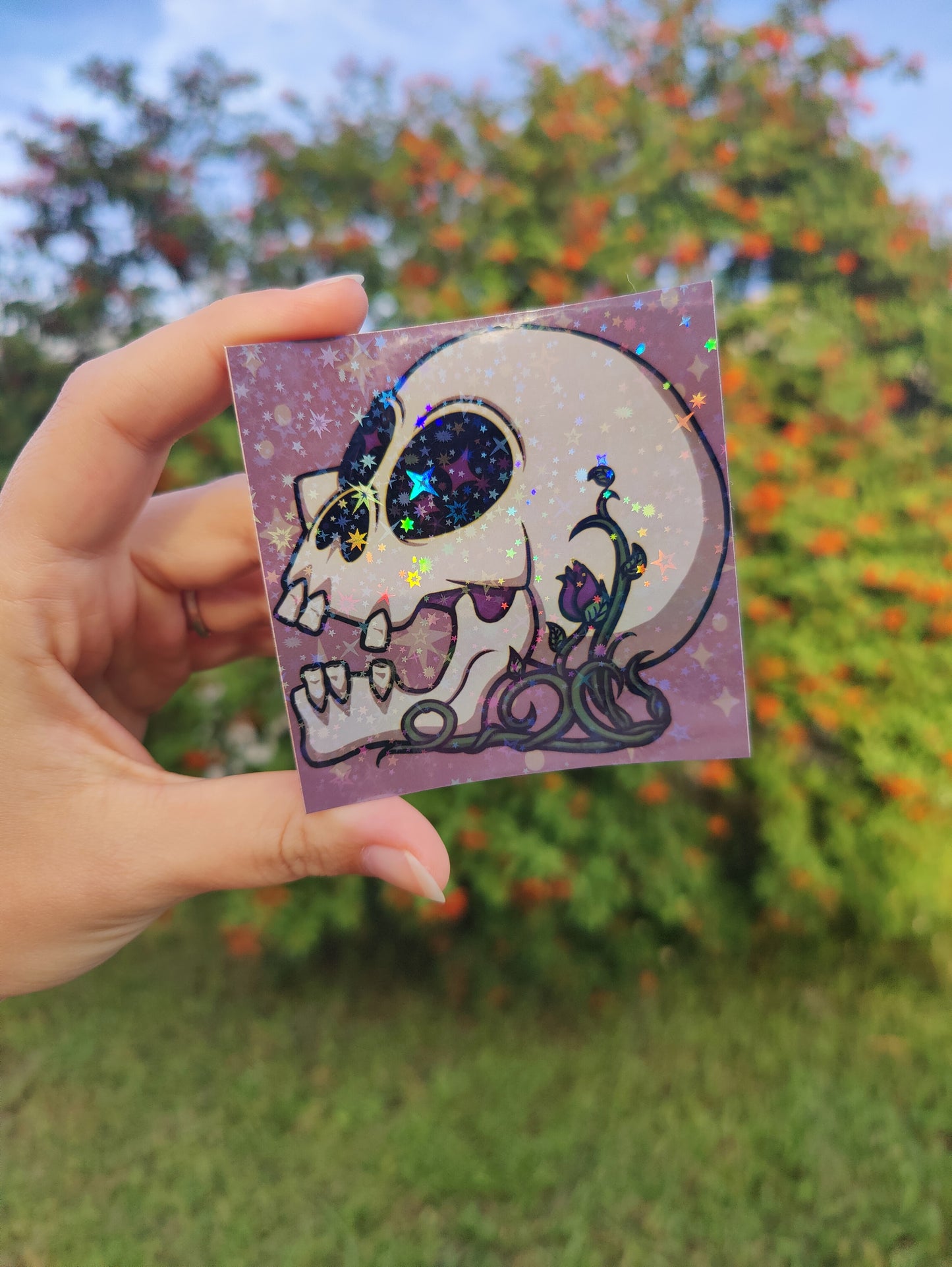 "Head in the Stars" Human Skull 3" Holographic Sticker