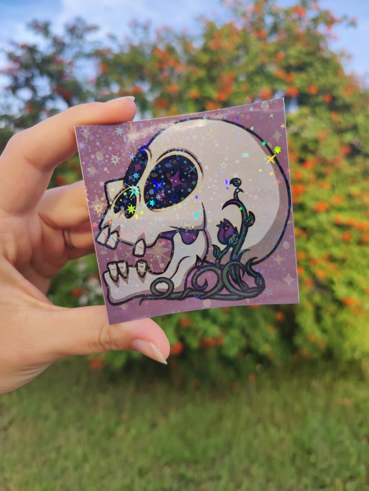 "Head in the Stars" Human Skull 3" Holographic Sticker