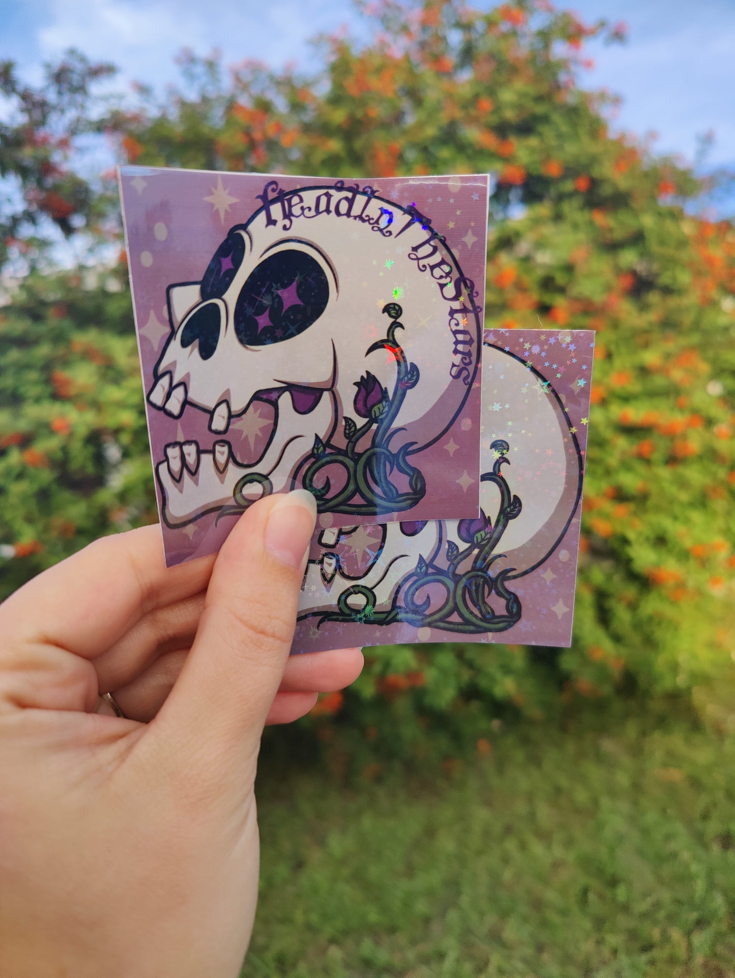 "Head in the Stars" Human Skull 3" Holographic Sticker