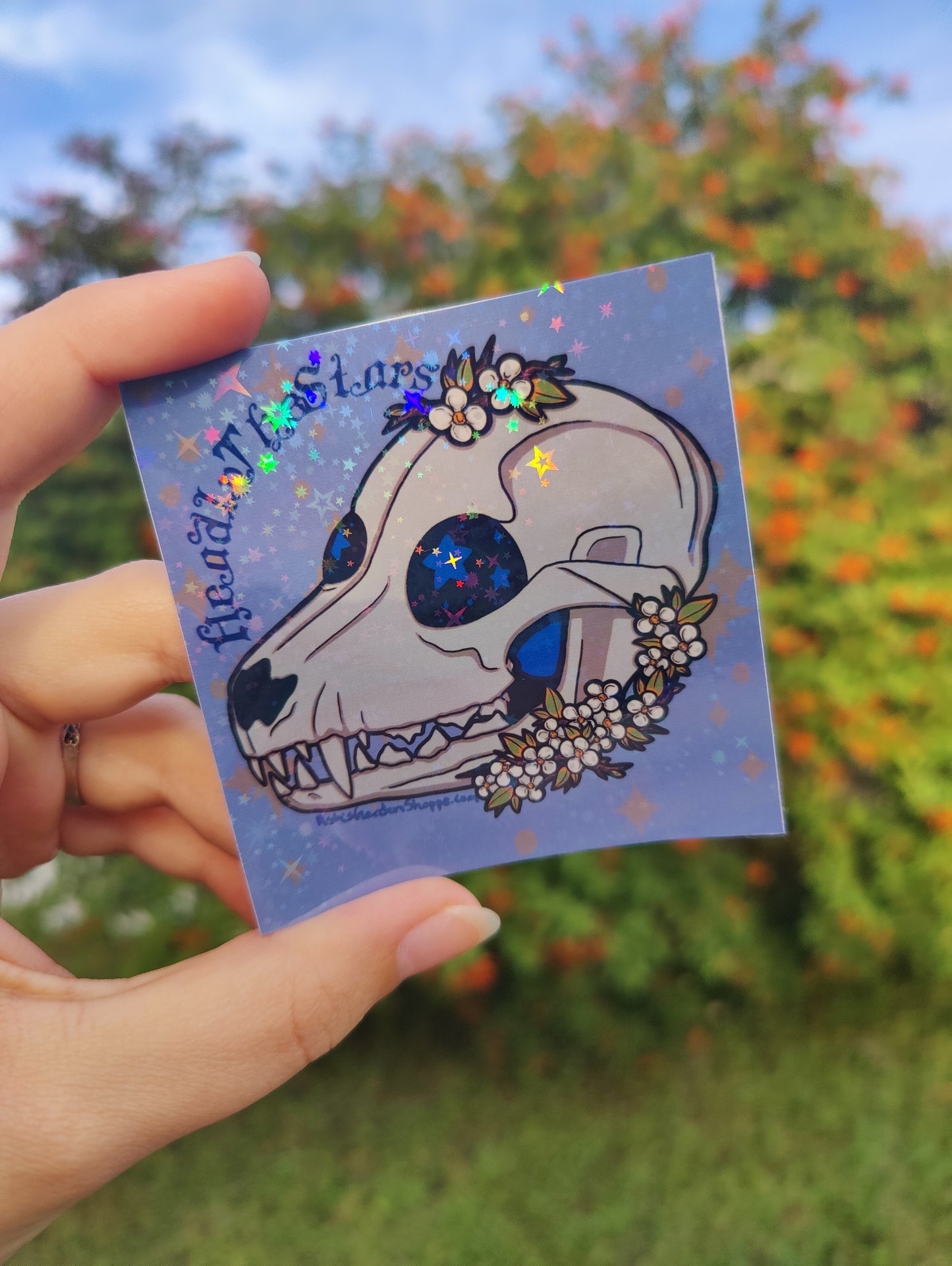 "Head in the Stars" Canine Skull 3" Holographic Sticker