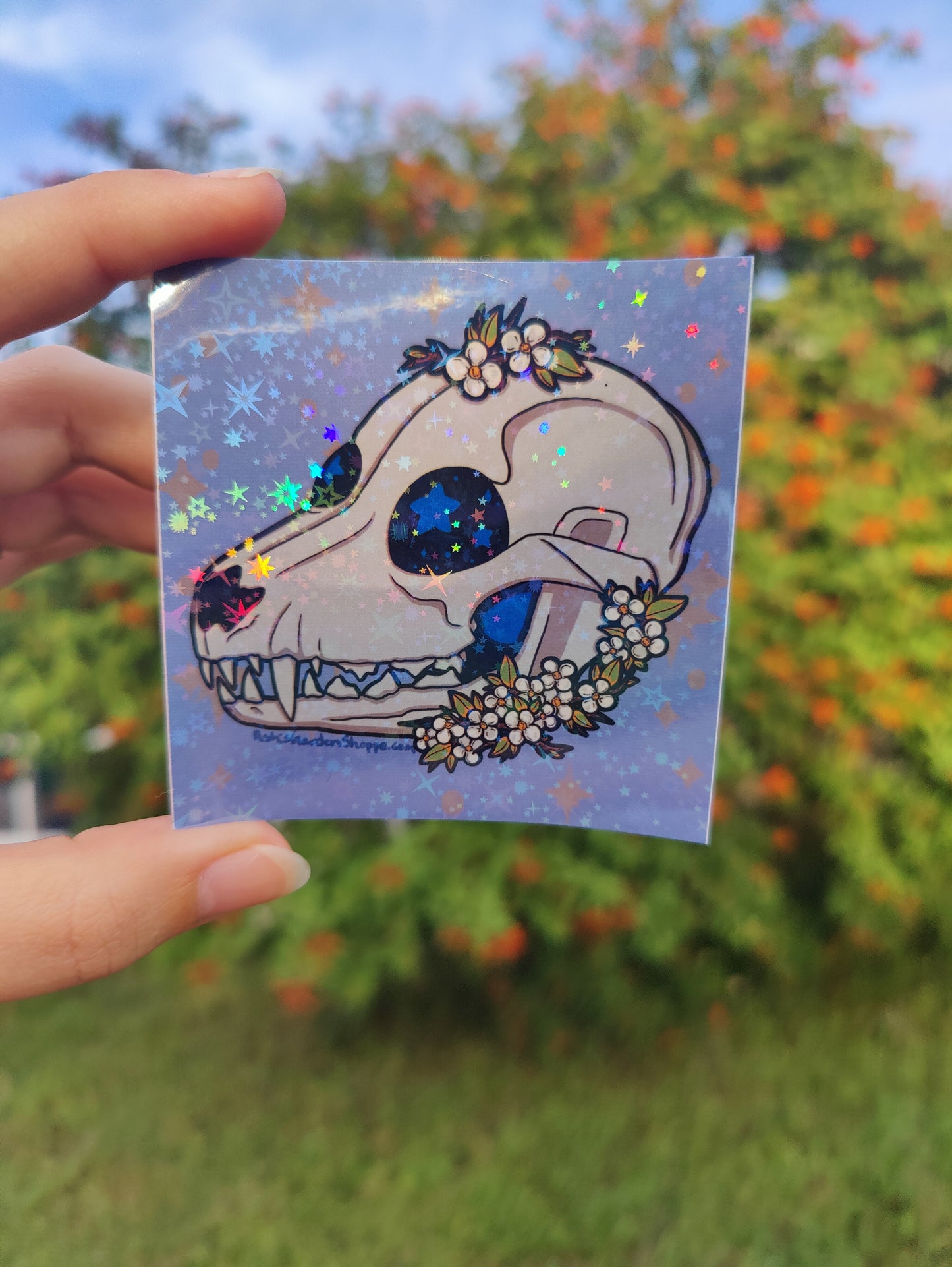 "Head in the Stars" Canine Skull 3" Holographic Sticker