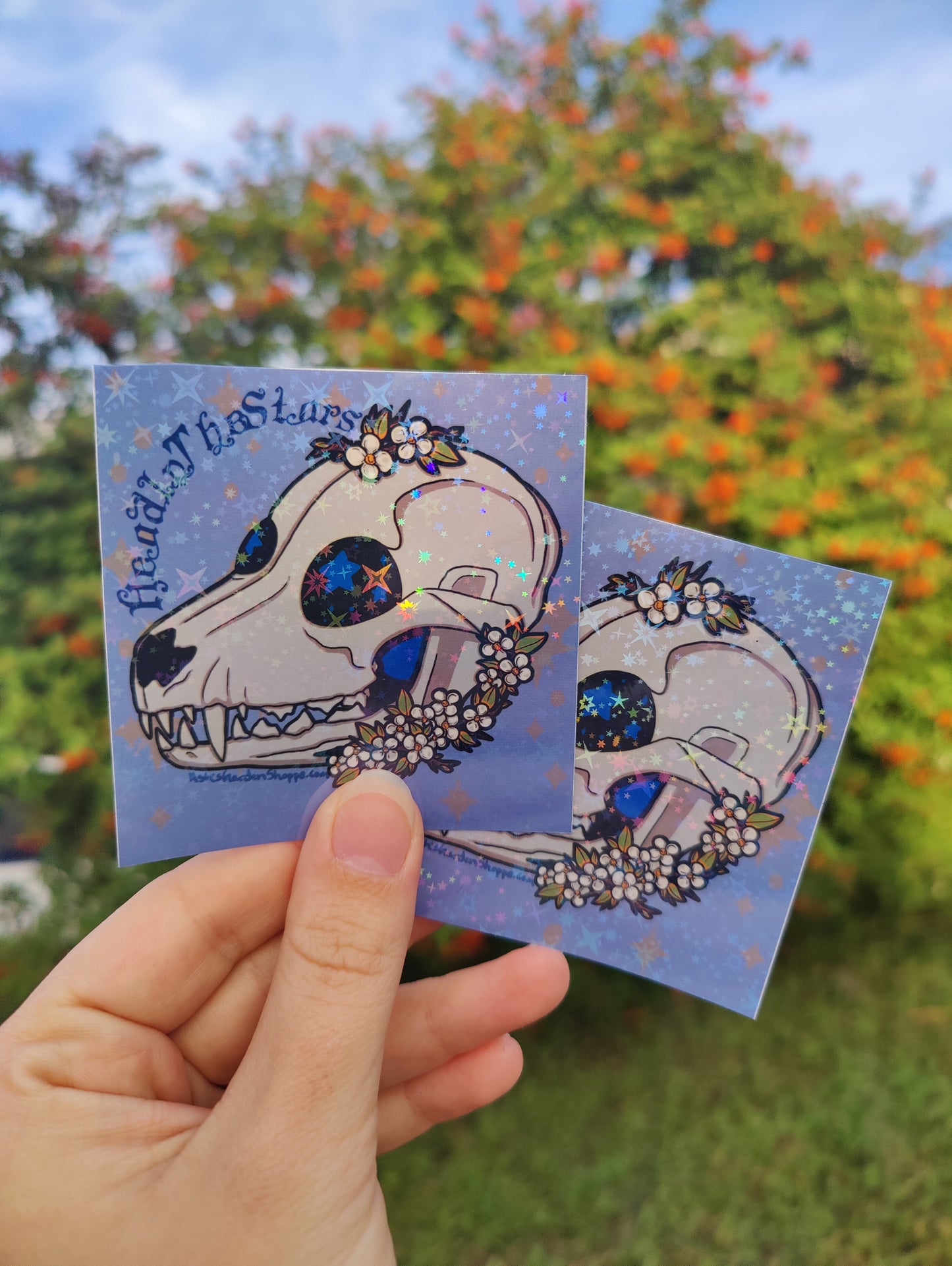 "Head in the Stars" Canine Skull 3" Holographic Sticker