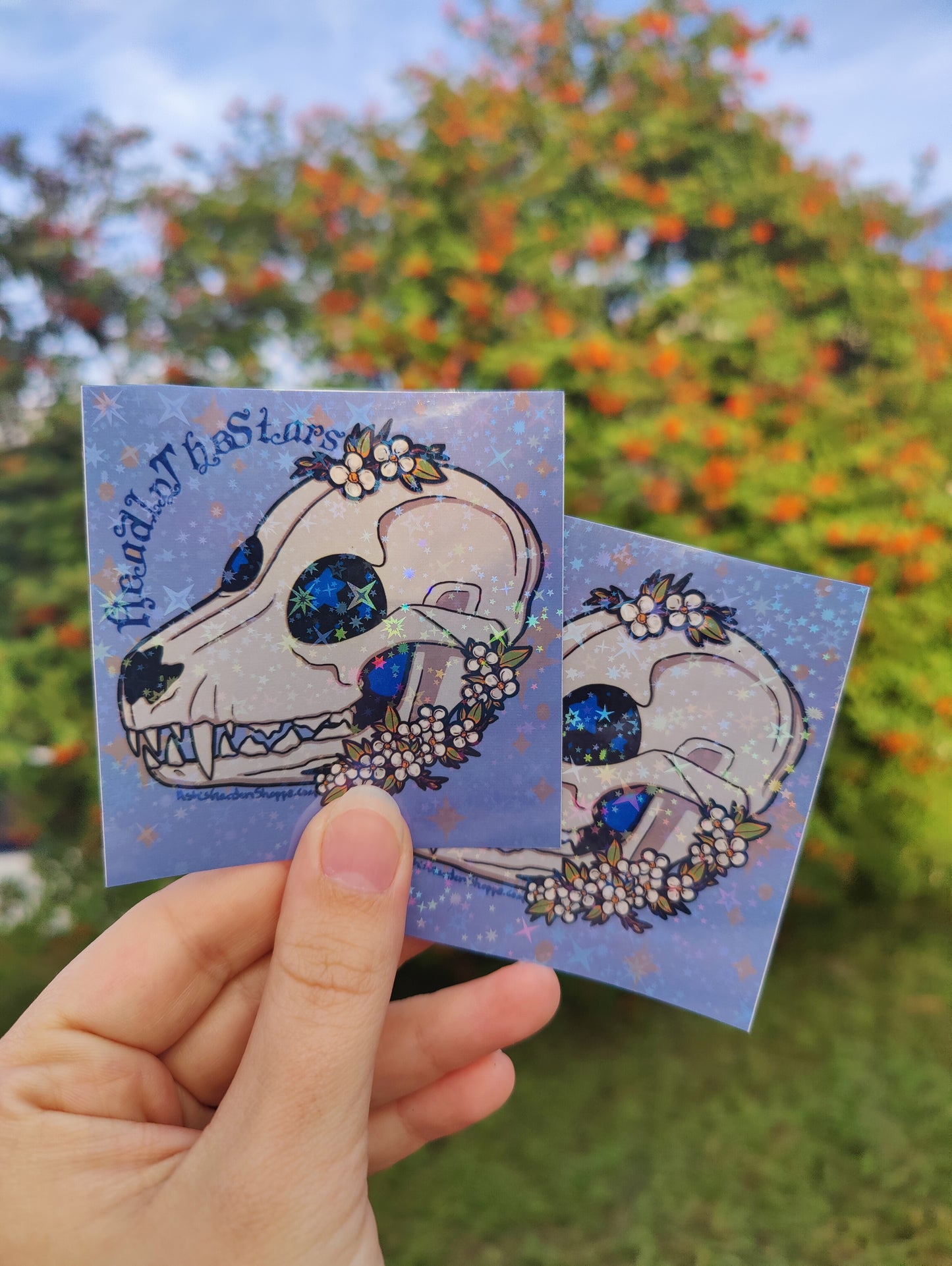 "Head in the Stars" Canine Skull 3" Holographic Sticker