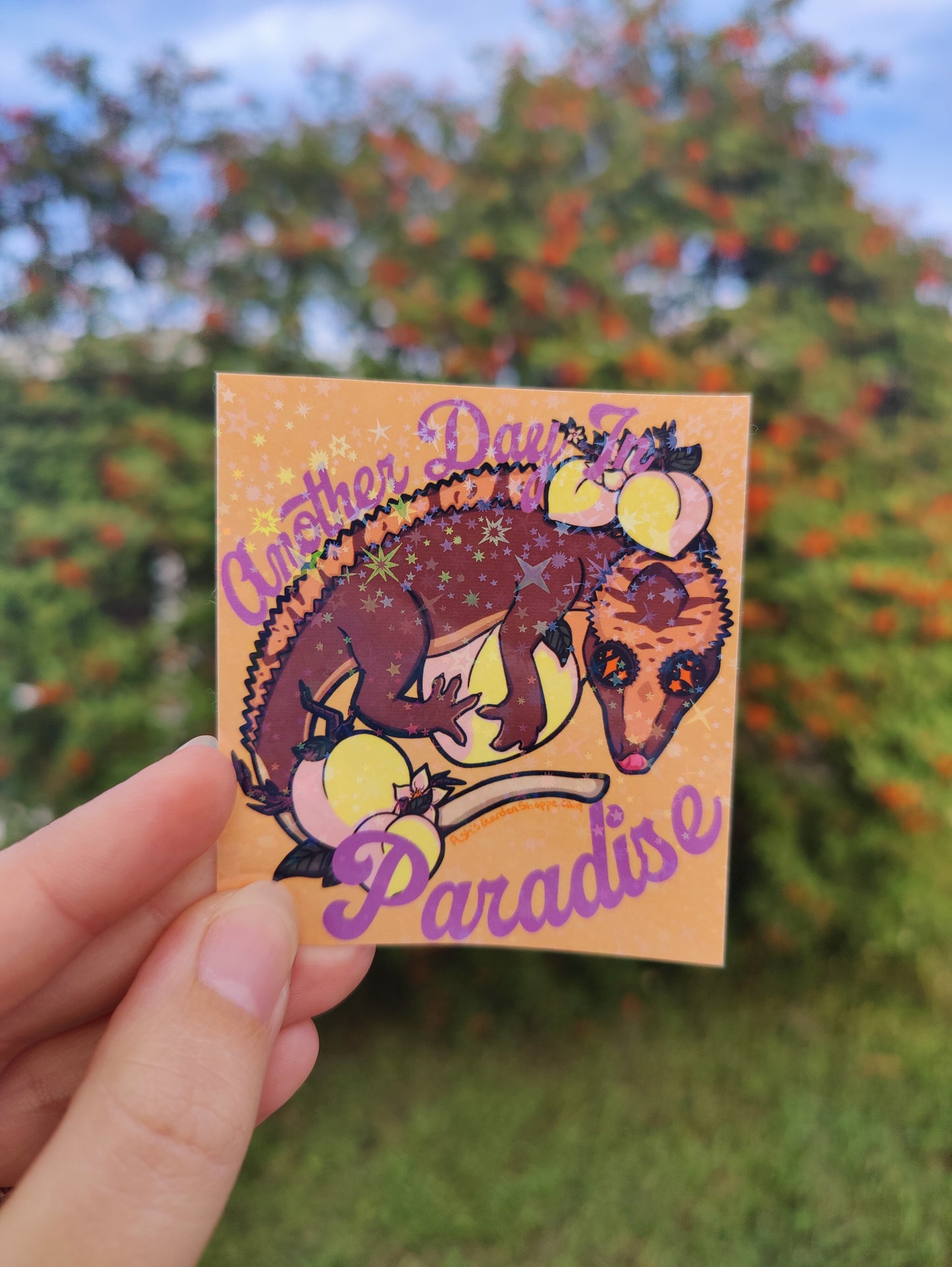 "Another Day In Paradise" Crested Gecko 3" Holographic Sticker