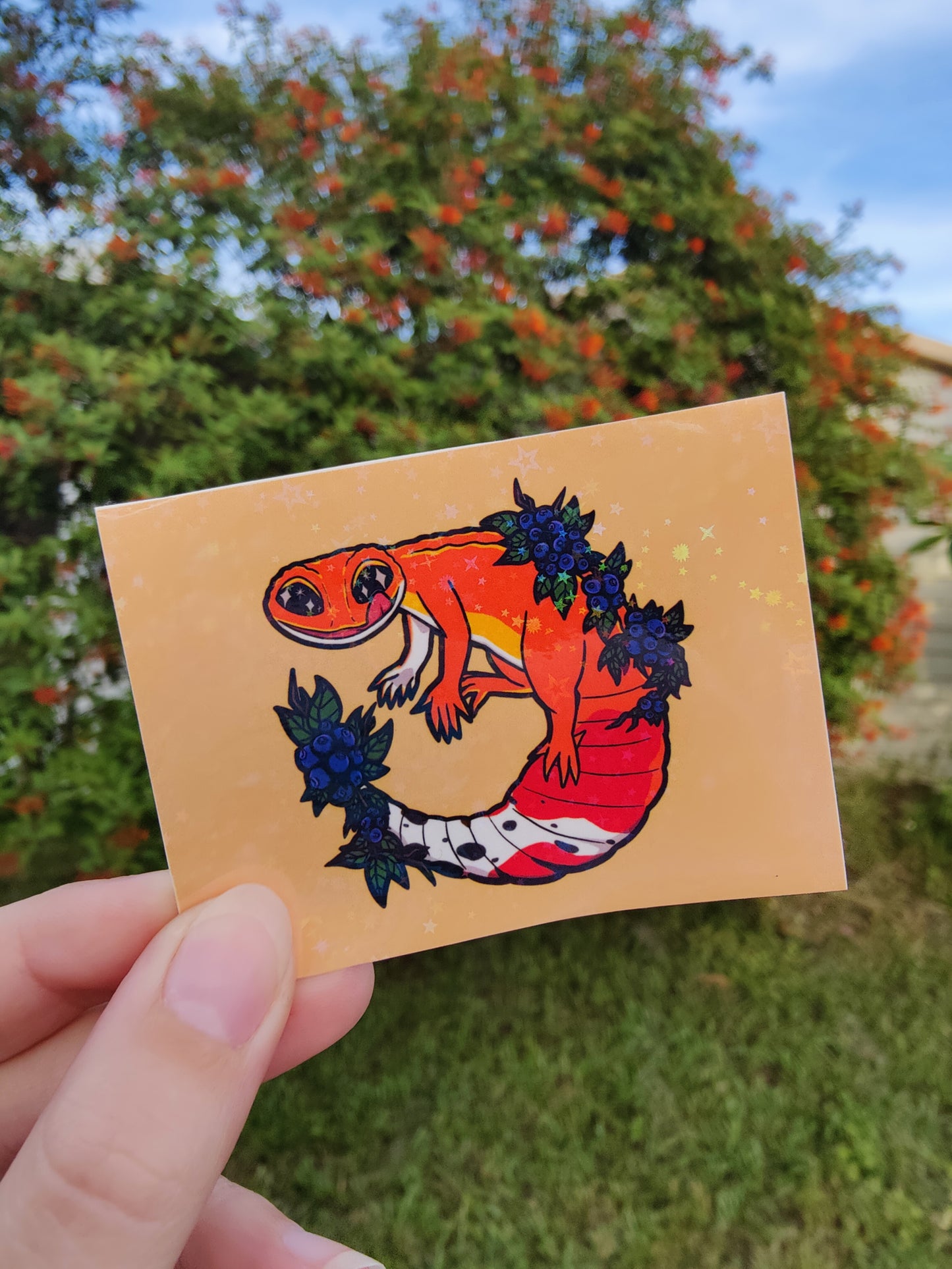 "No Thoughts, Just Vibes" Leopard Gecko 3" Holographic Sticker