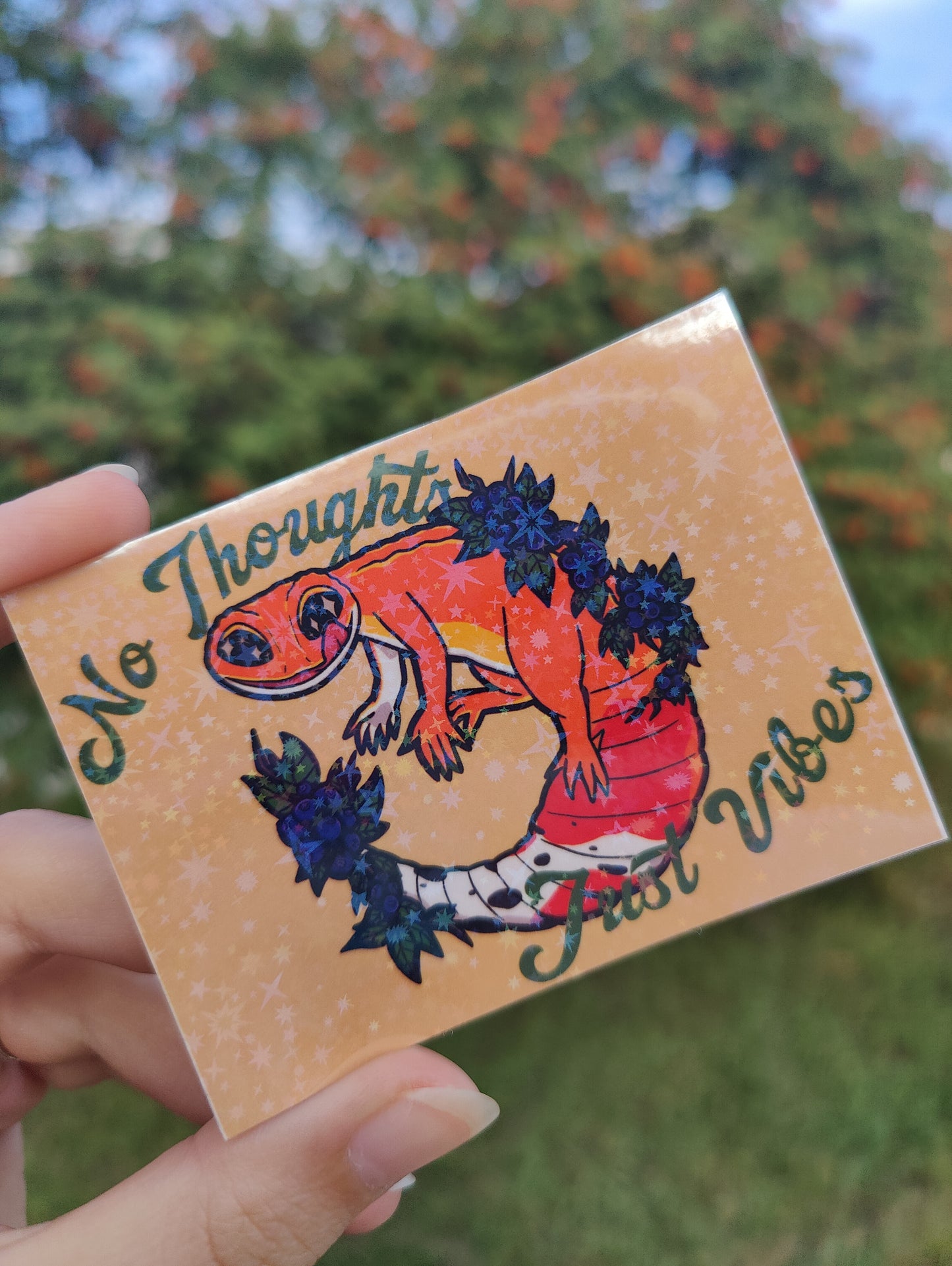 "No Thoughts, Just Vibes" Leopard Gecko 3" Holographic Sticker
