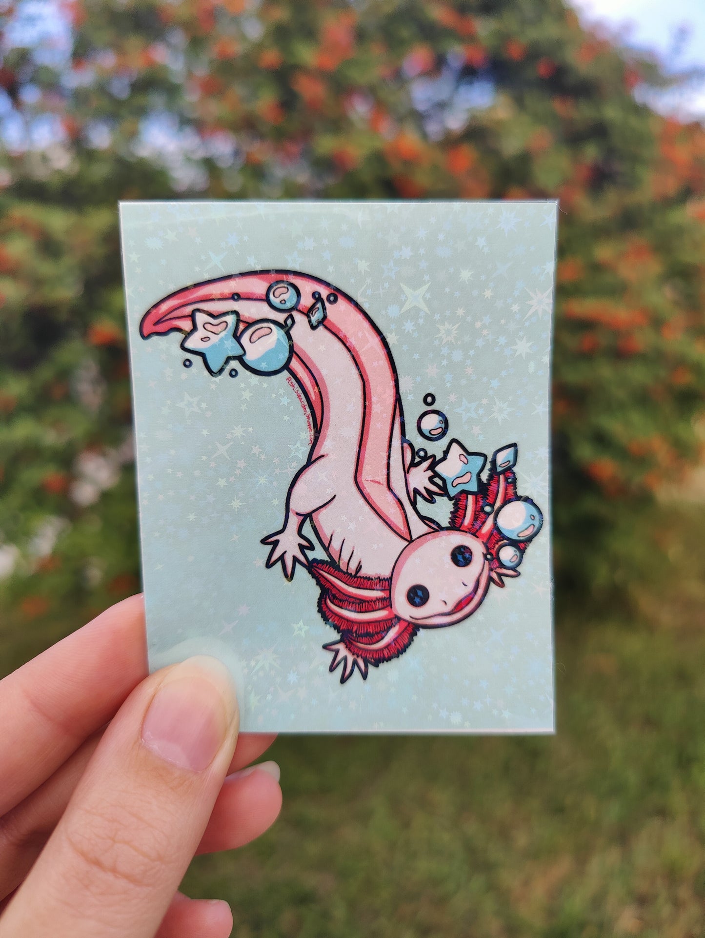 "Minding My Bubbles" Axolotl 3" Holographic Sticker