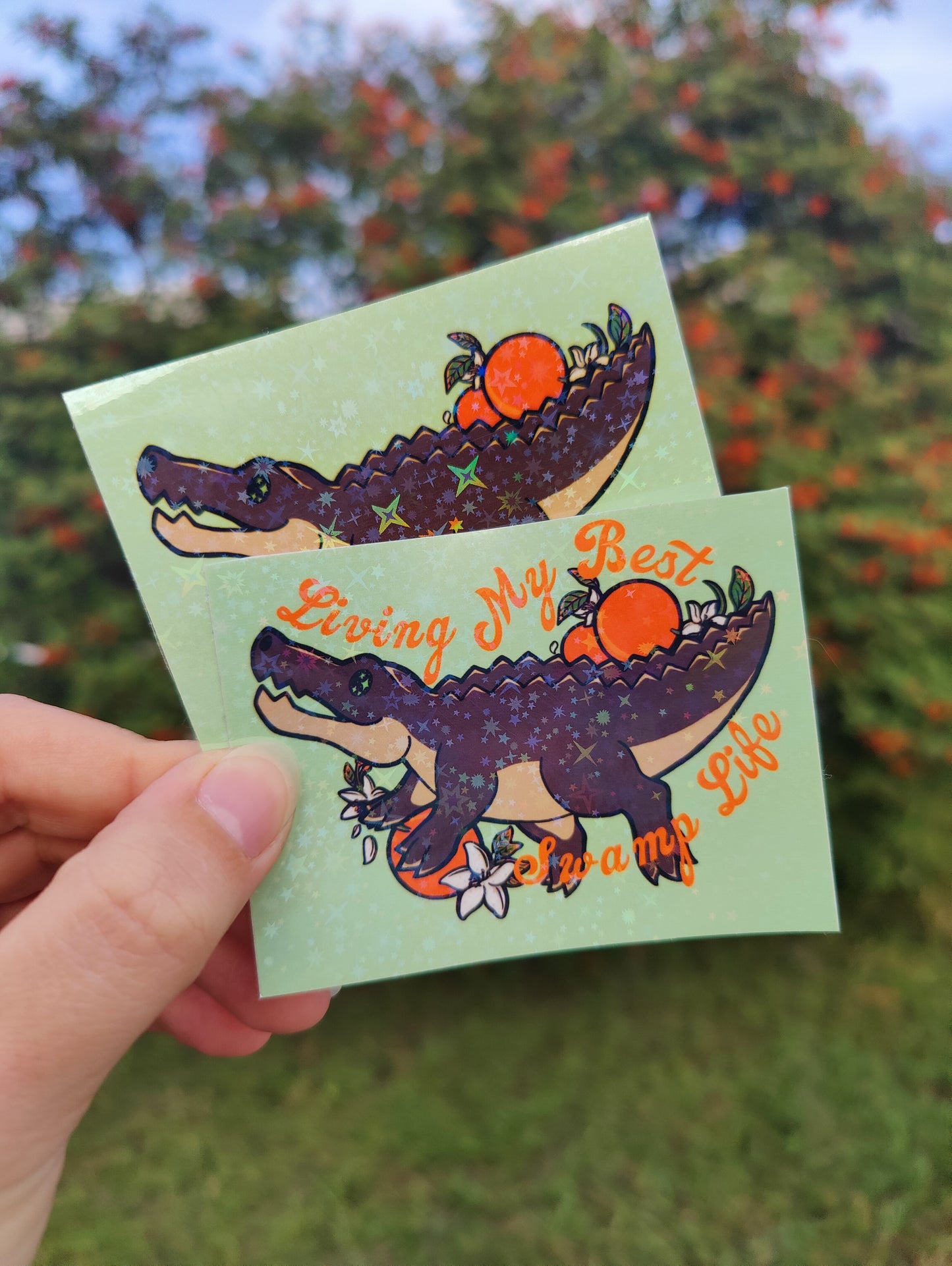 "Living My Best Swamp Life" Alligator 3" Holographic Sticker