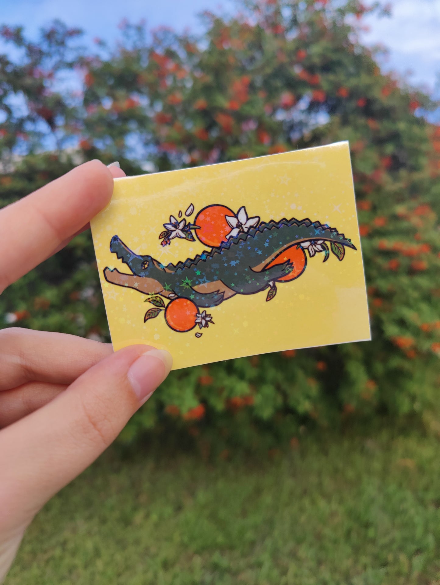 "Born and Raised Floridiot" Alligator 3" Holographic Sticker