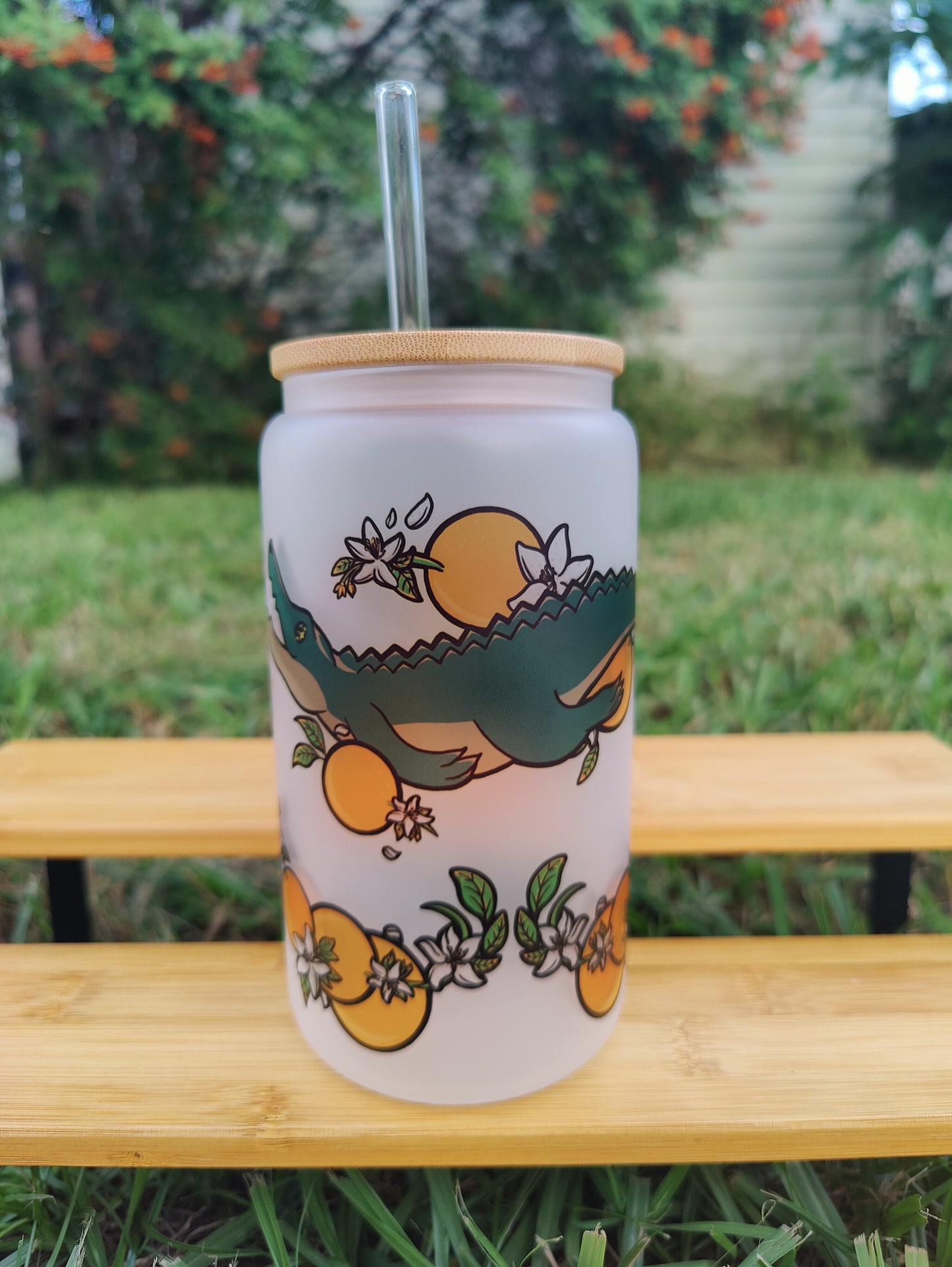 "Born and Raised Floridiot" Alligator 16oz Glass Can