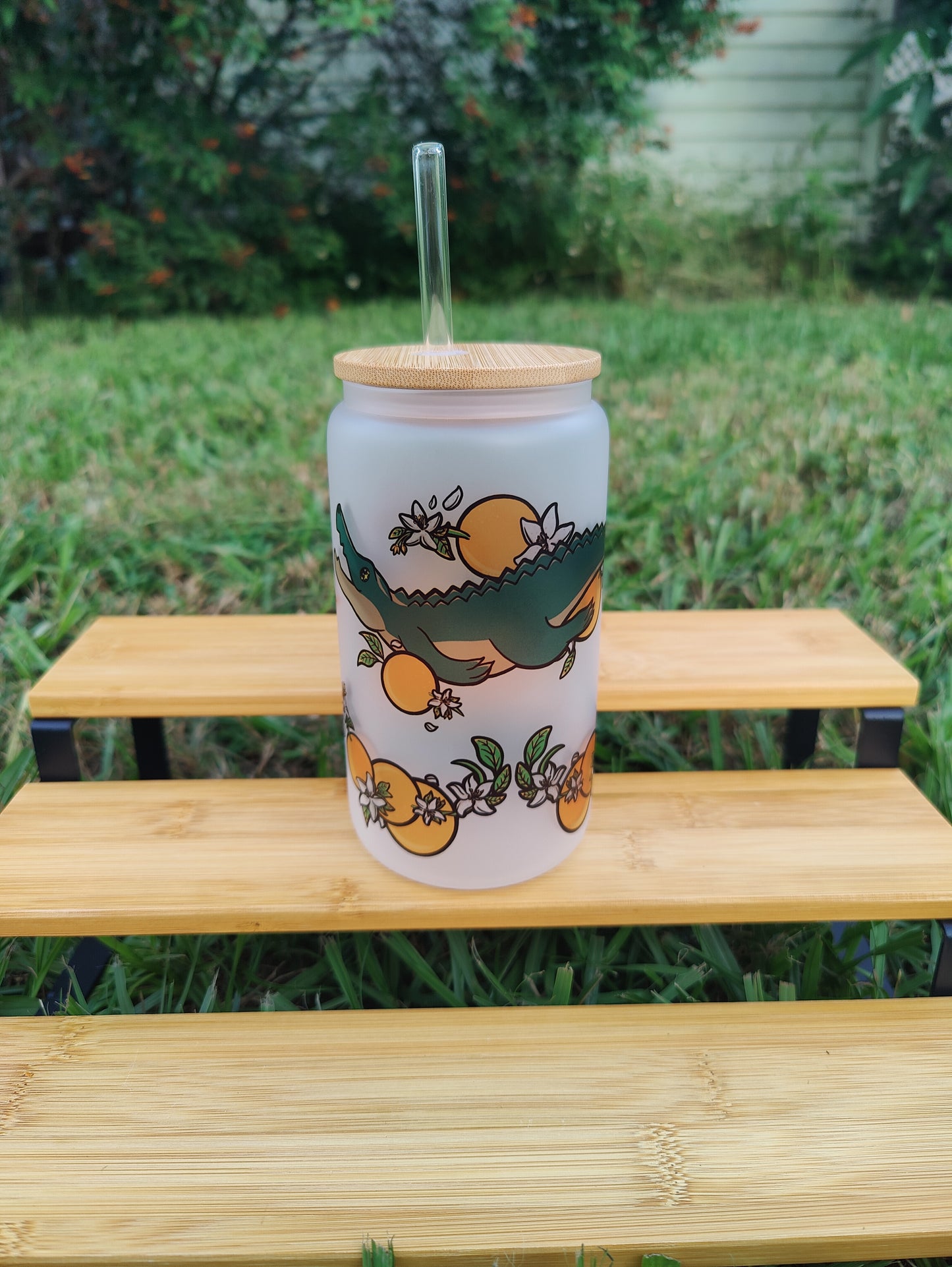 "Born and Raised Floridiot" Alligator 16oz Glass Can