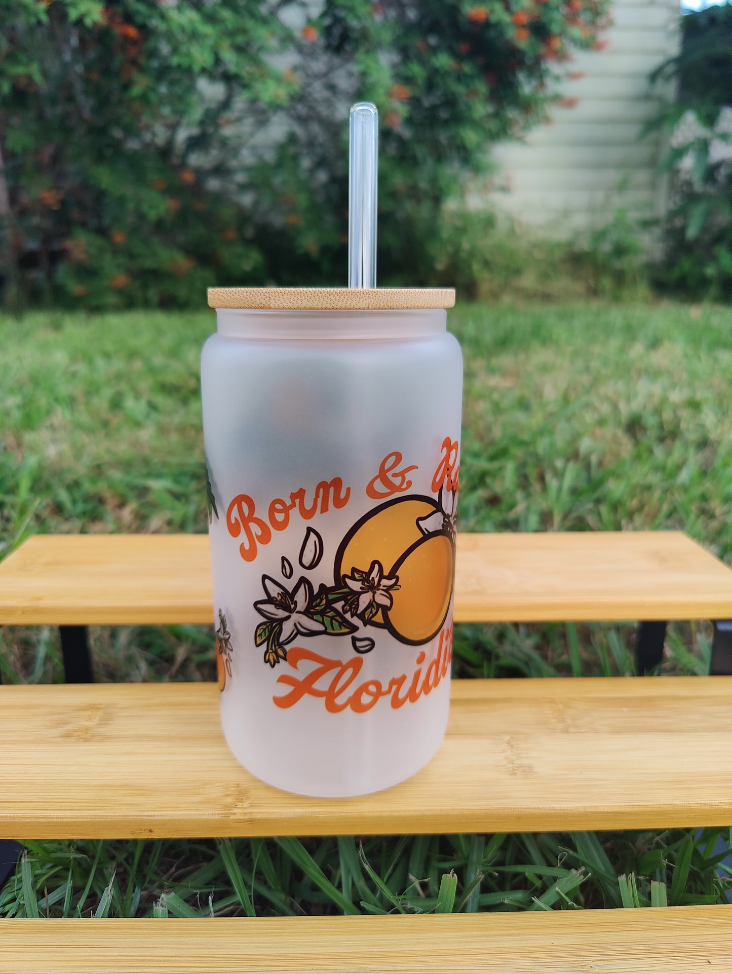 "Born and Raised Floridiot" Alligator 16oz Glass Can