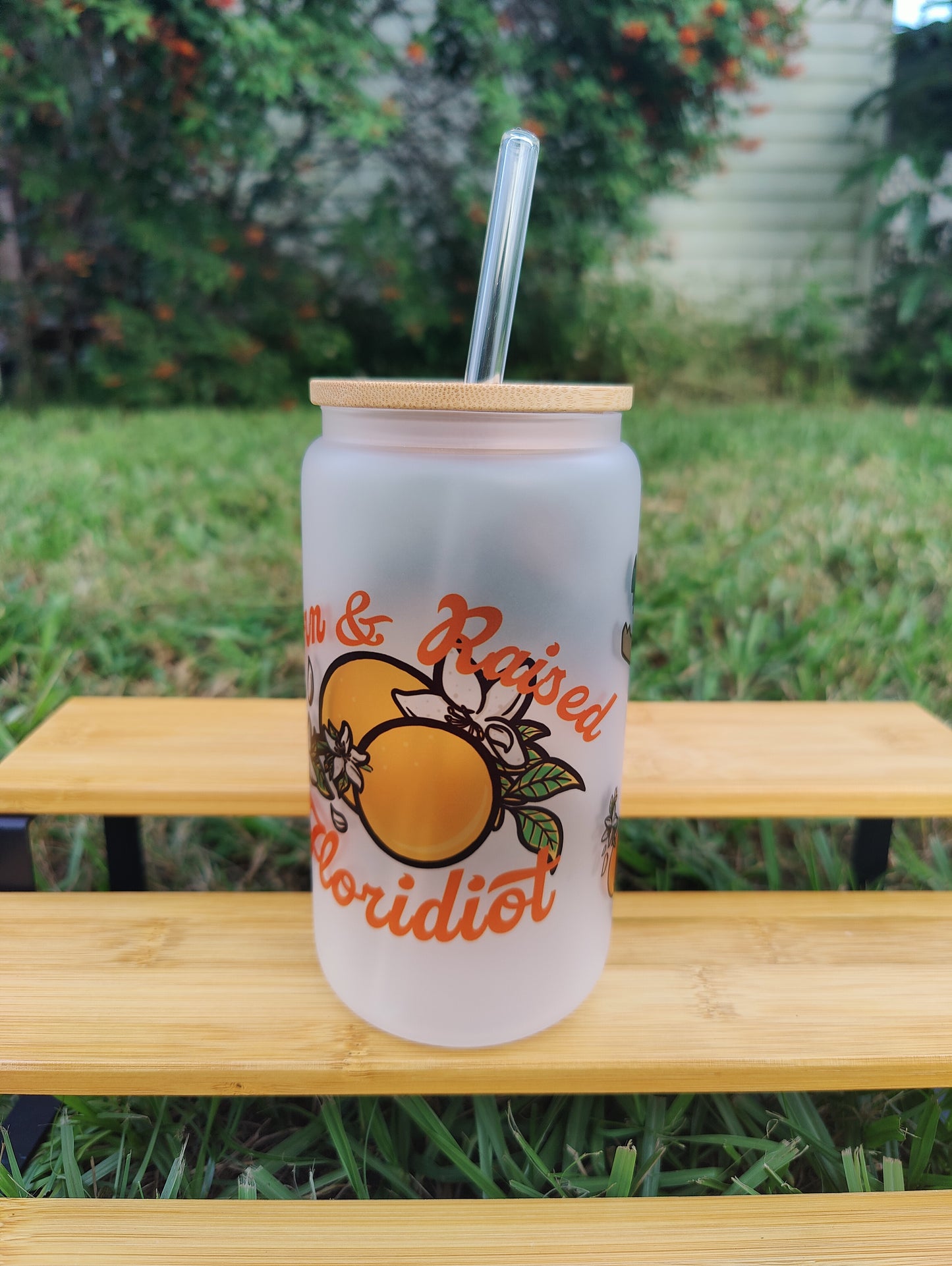 "Born and Raised Floridiot" Alligator 16oz Glass Can