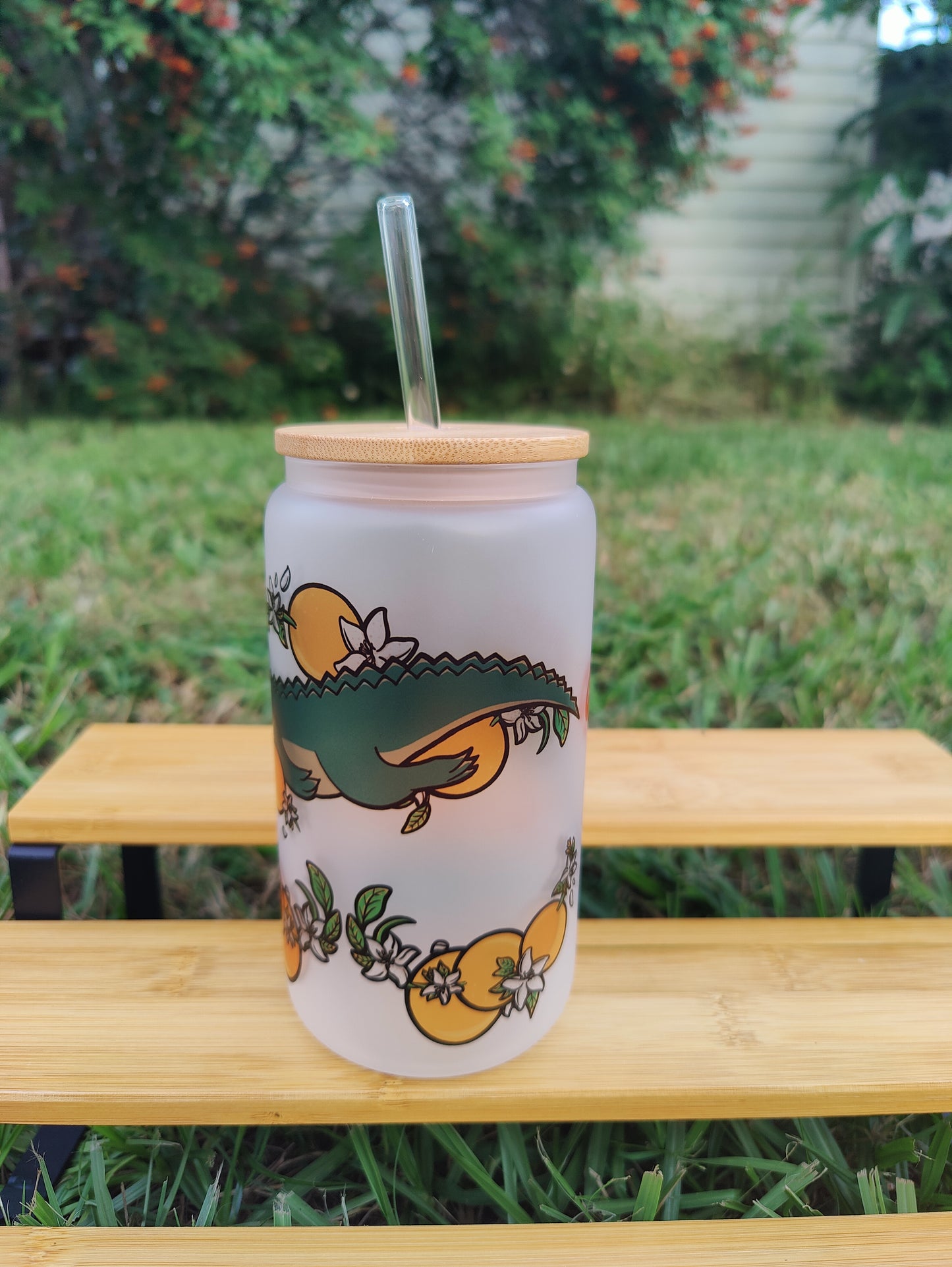 "Born and Raised Floridiot" Alligator 16oz Glass Can