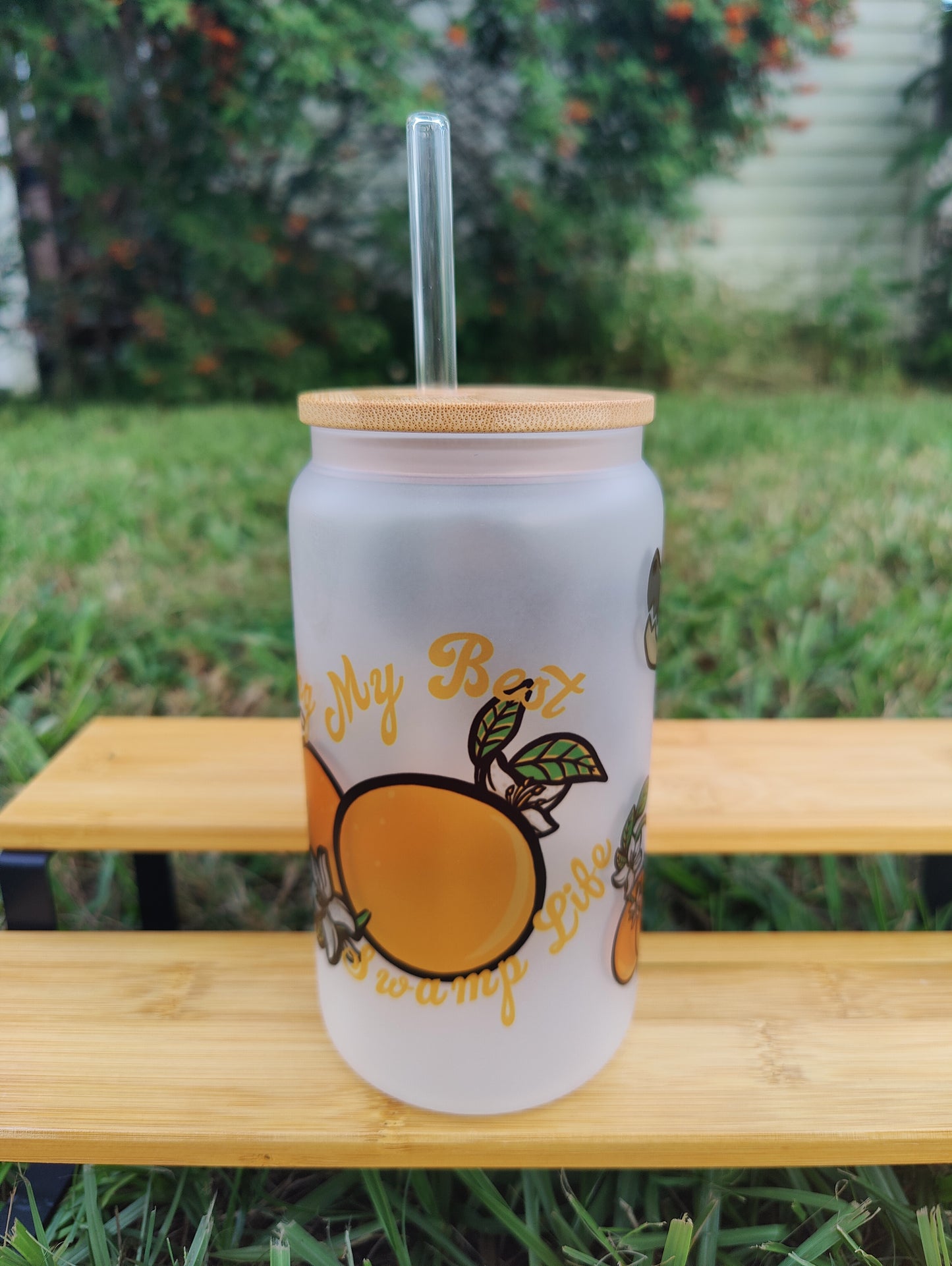 "Living My Best Swamp Life" Alligator 16oz Glass Can