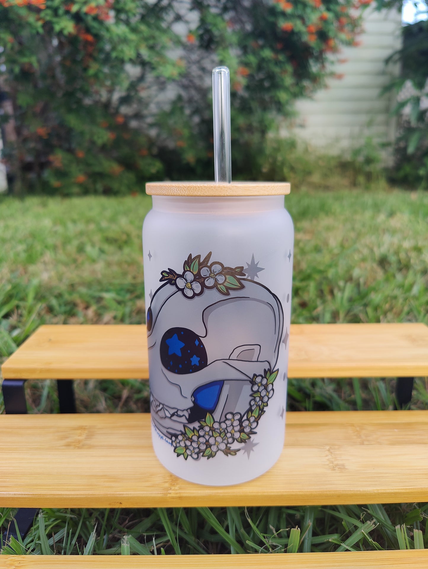 "Head in the Stars" Canine Skull 16oz Glass Can