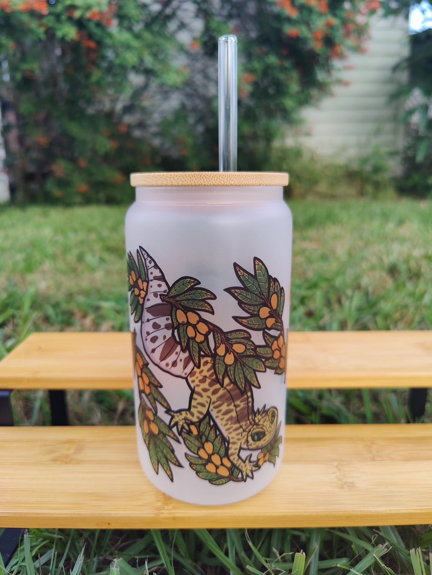 "Living My Best Life" Leopard Gecko 16oz Glass Can