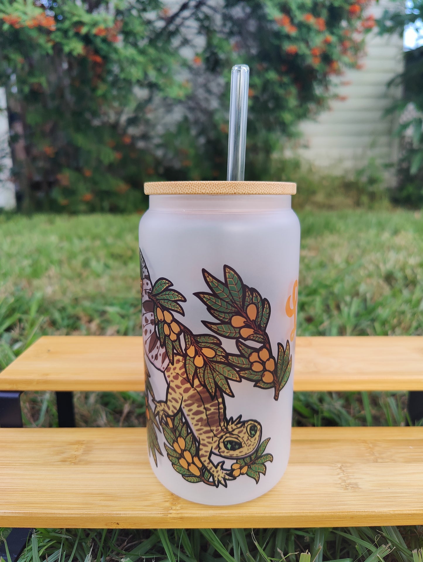 "Living My Best Life" Leopard Gecko 16oz Glass Can