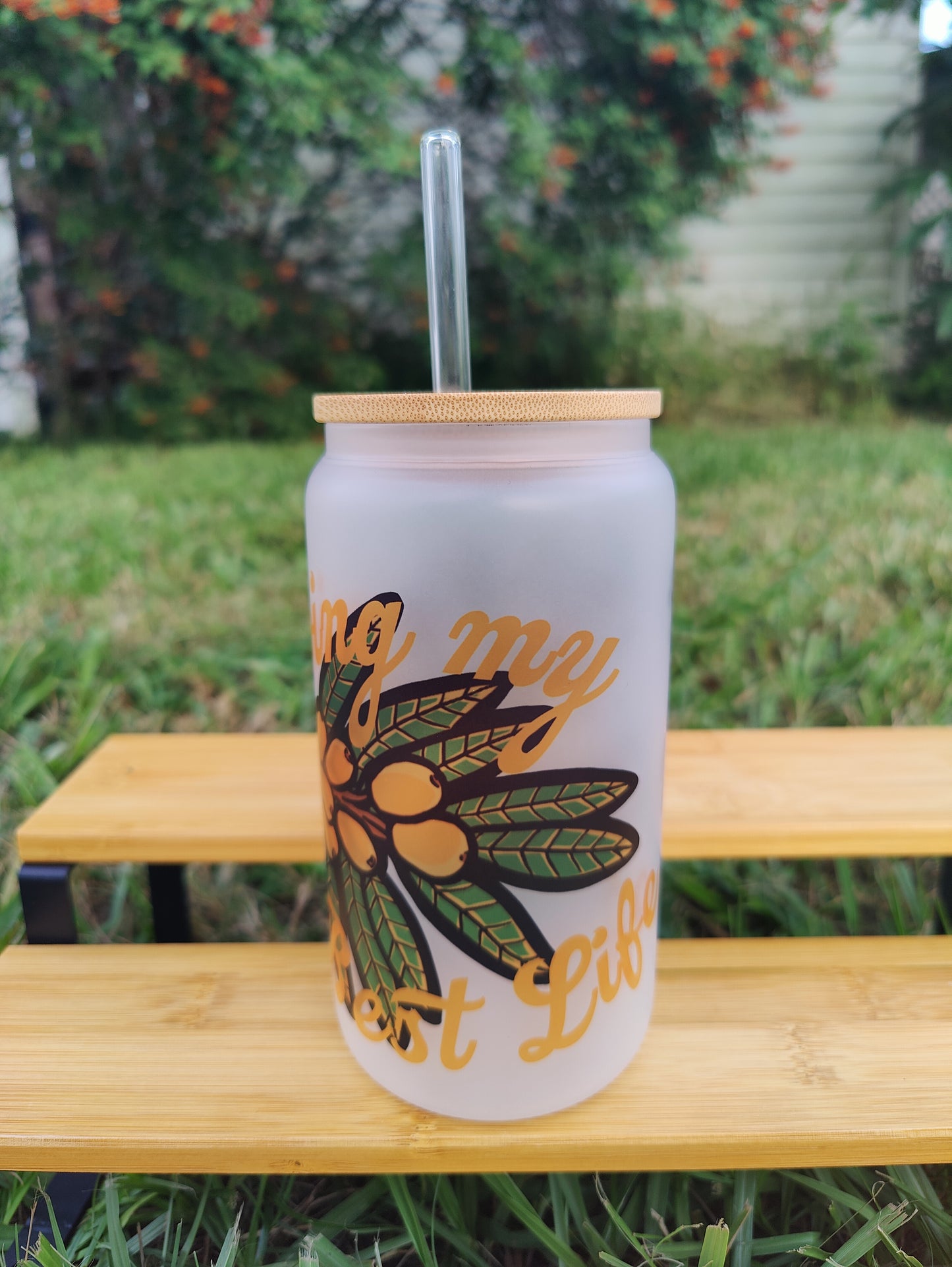 "Living My Best Life" Leopard Gecko 16oz Glass Can