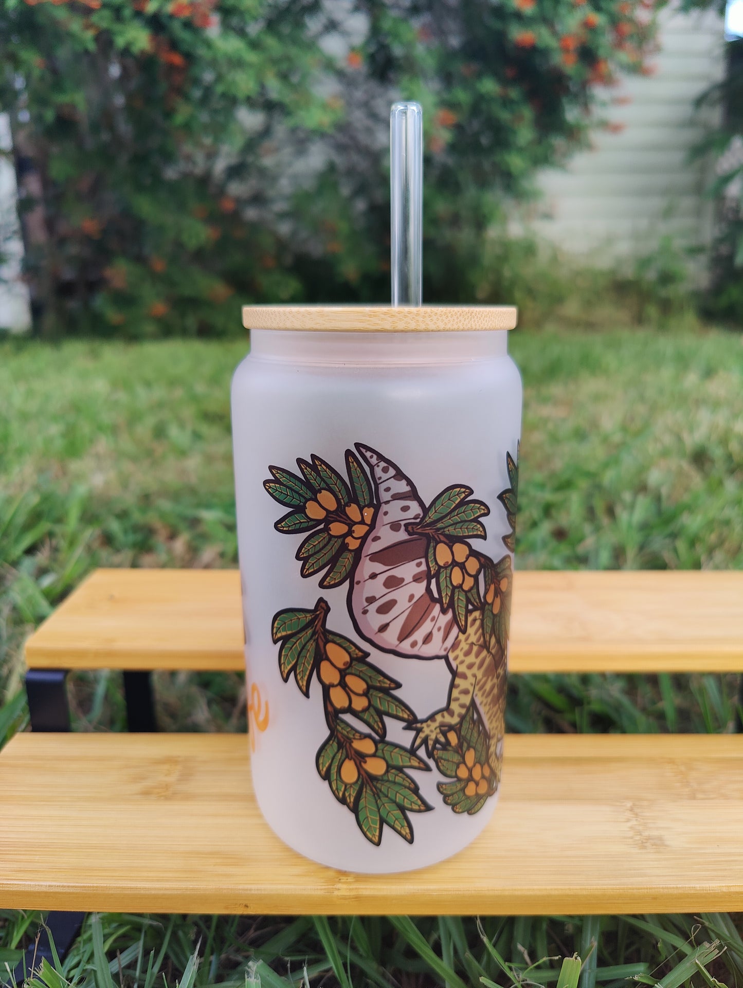 "Living My Best Life" Leopard Gecko 16oz Glass Can