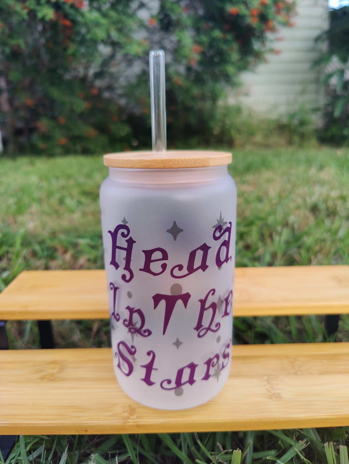 "Head in the Stars" Human Skull 16oz Glass Can