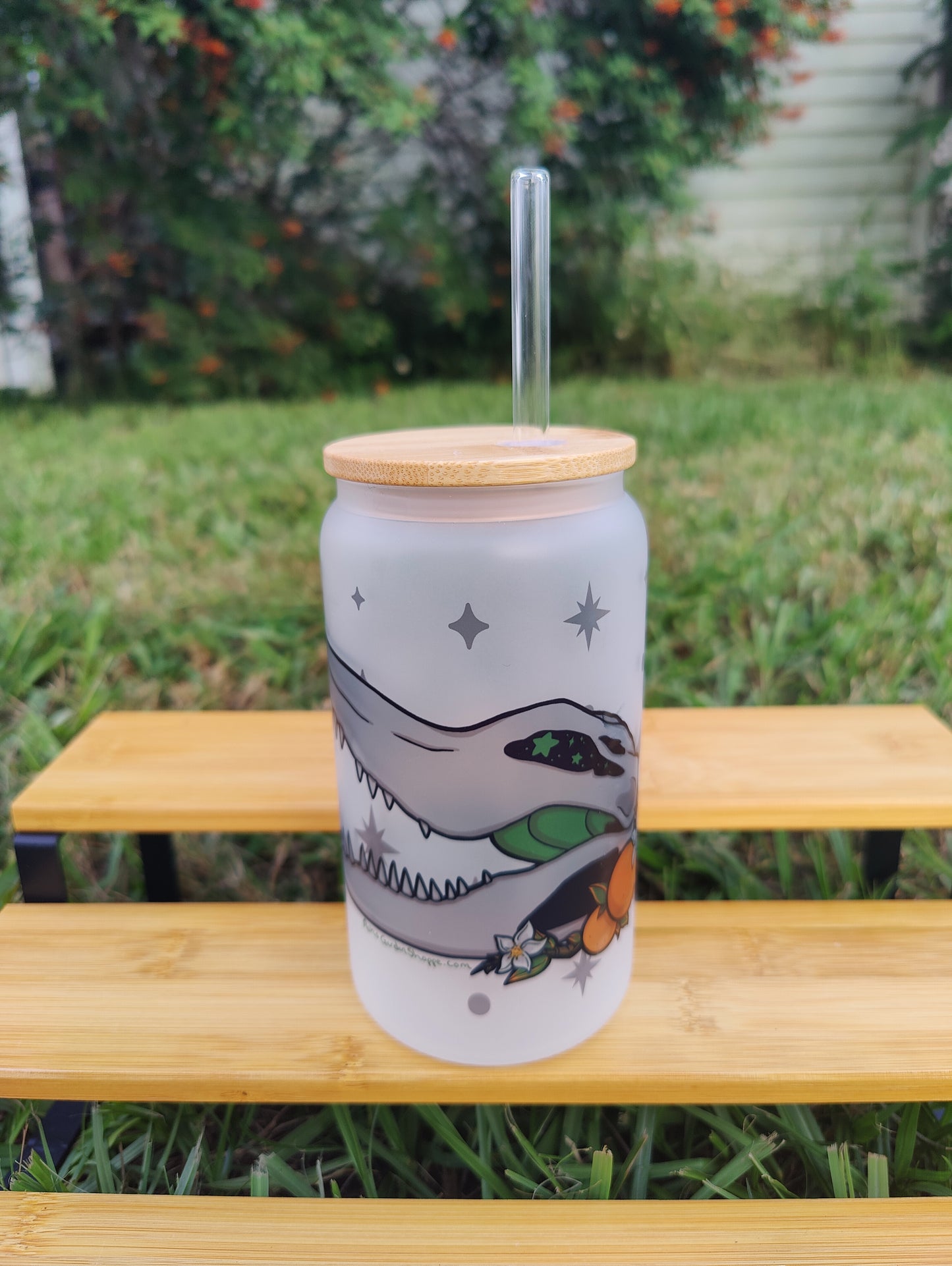 "Head in the Stars" Alligator Skull 16oz Glass Can