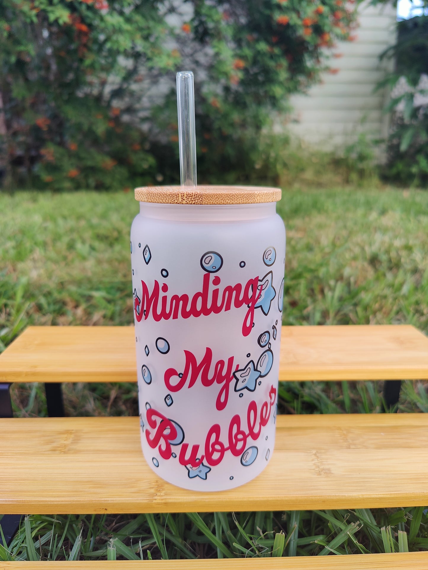 "Minding My Bubbles" Axolotl 16oz Glass Can