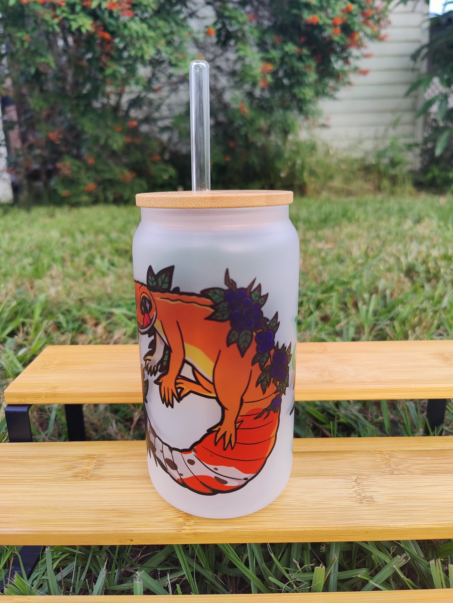 "No Thoughts, Just Vibes" Leopard Gecko 16oz Glass Can