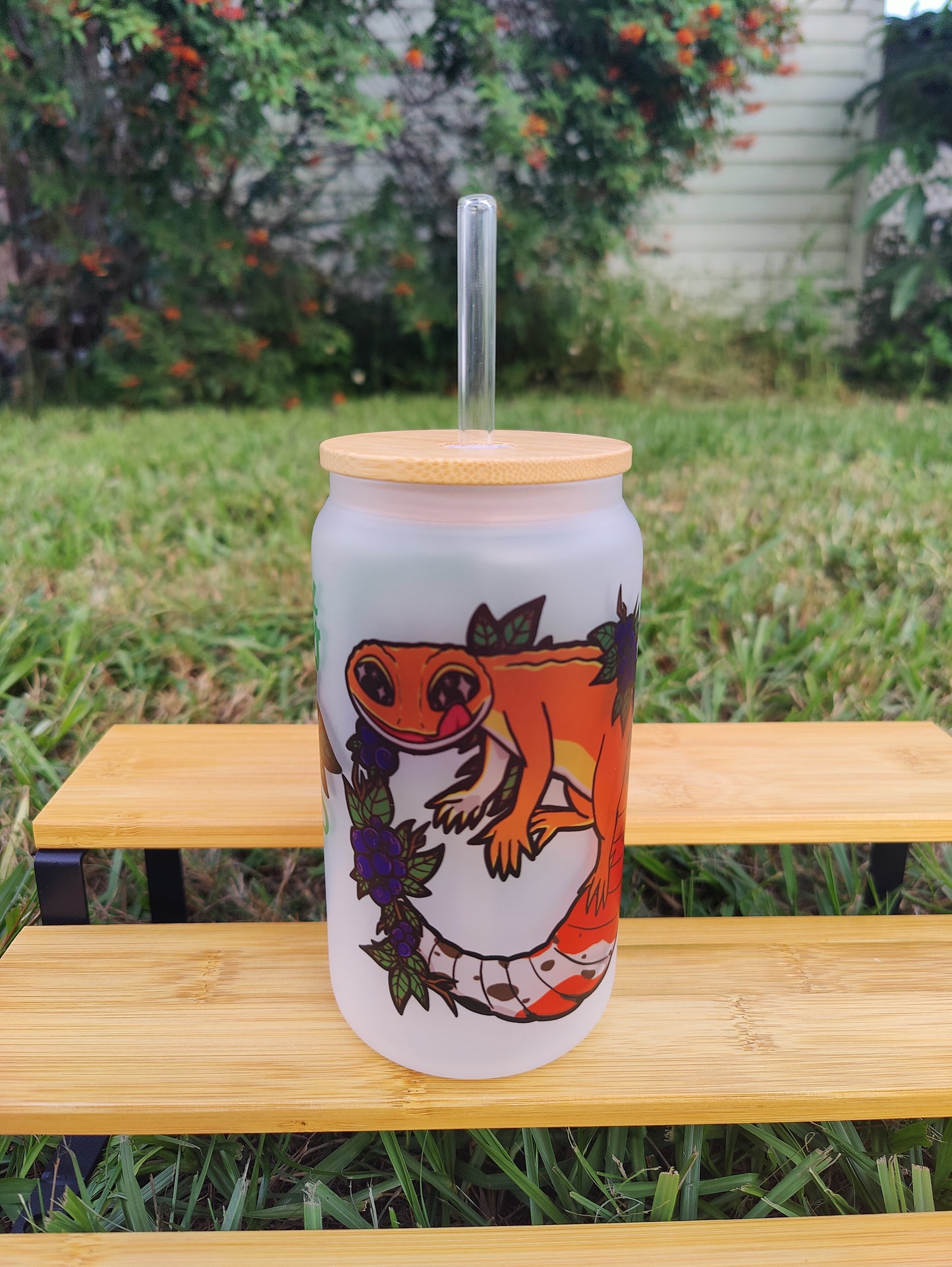 "No Thoughts, Just Vibes" Leopard Gecko 16oz Glass Can