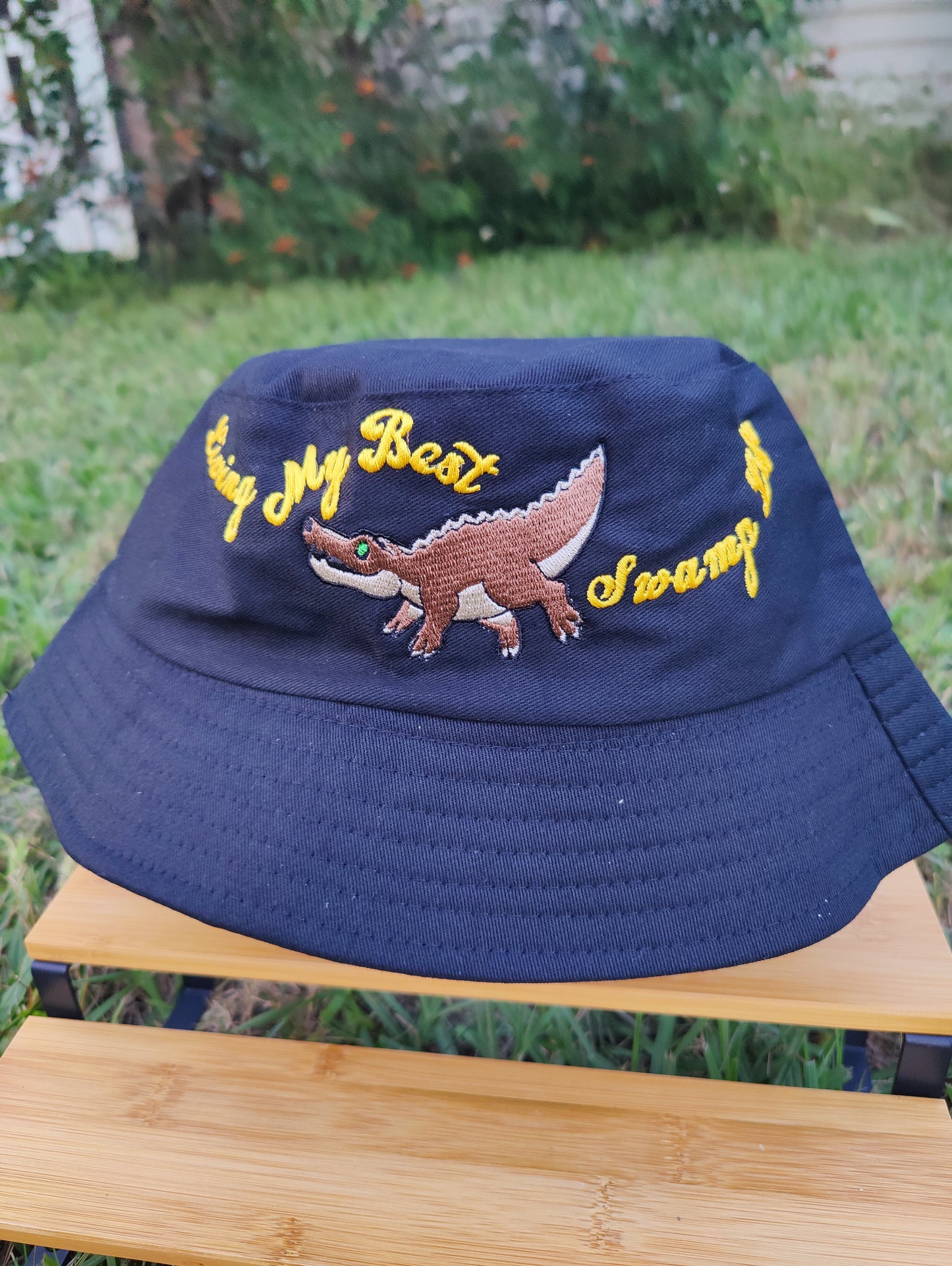 "Living My Best Swamp Life" Crocodile Black Bucket Hat