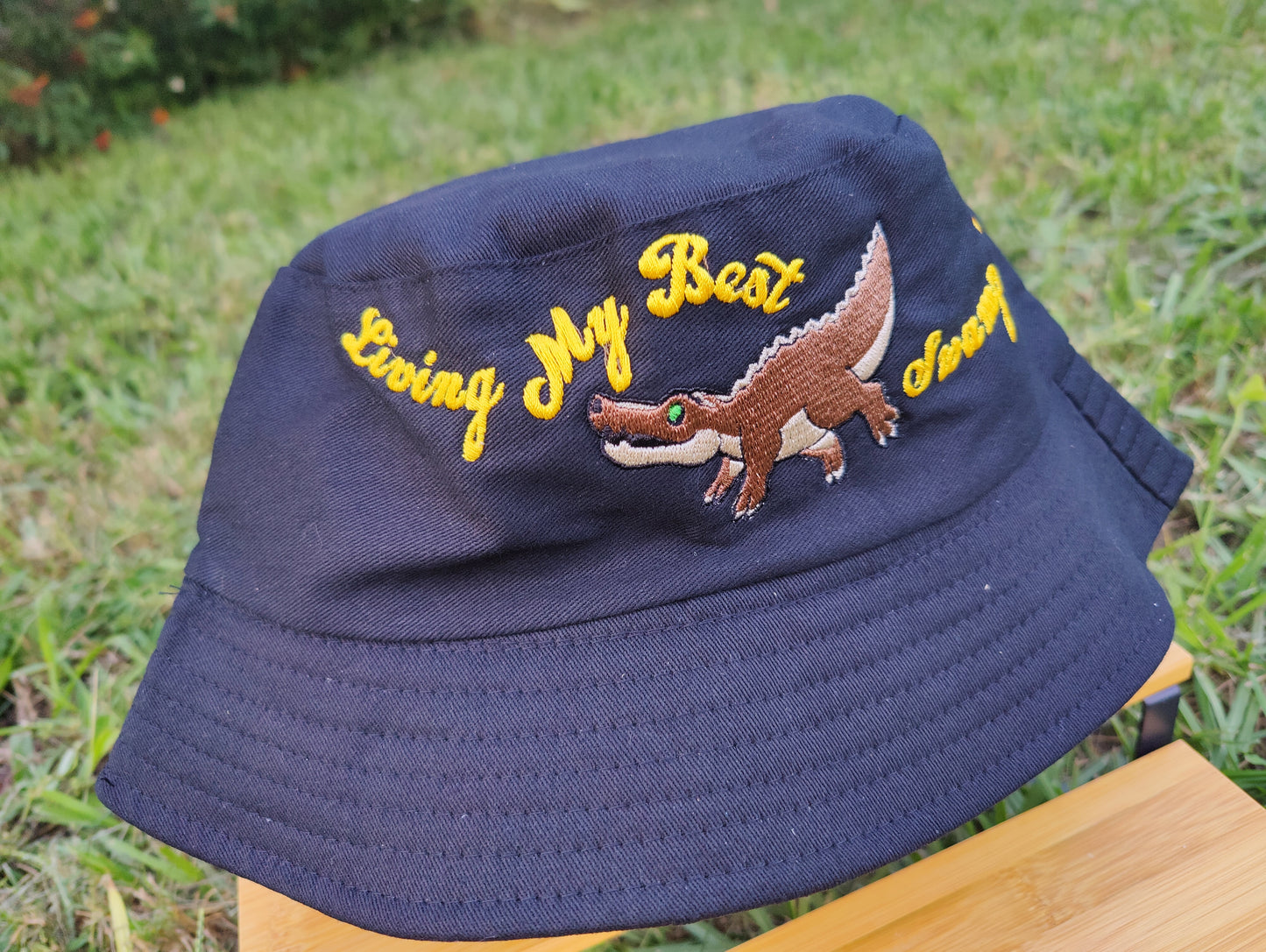"Living My Best Swamp Life" Crocodile Black Bucket Hat