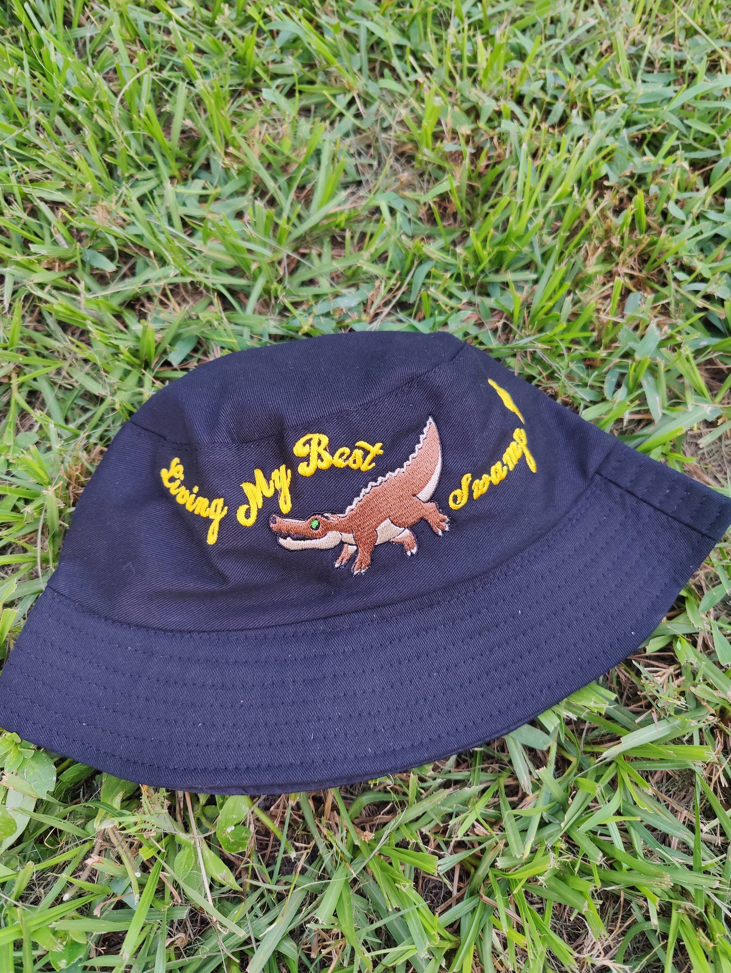 "Living My Best Swamp Life" Crocodile Black Bucket Hat