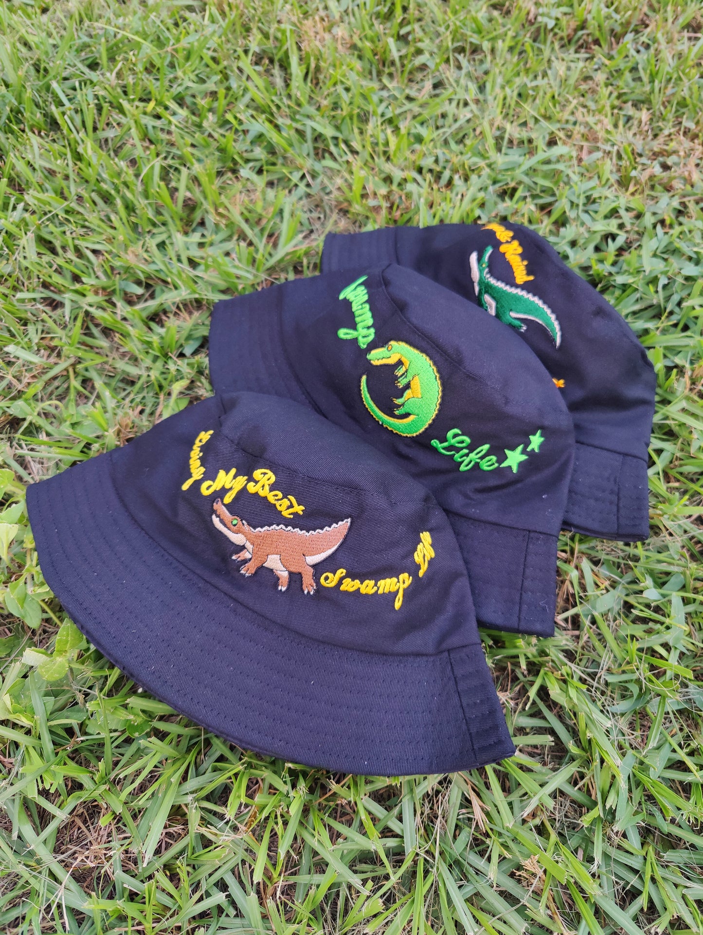 "Living My Best Swamp Life" Crocodile Black Bucket Hat
