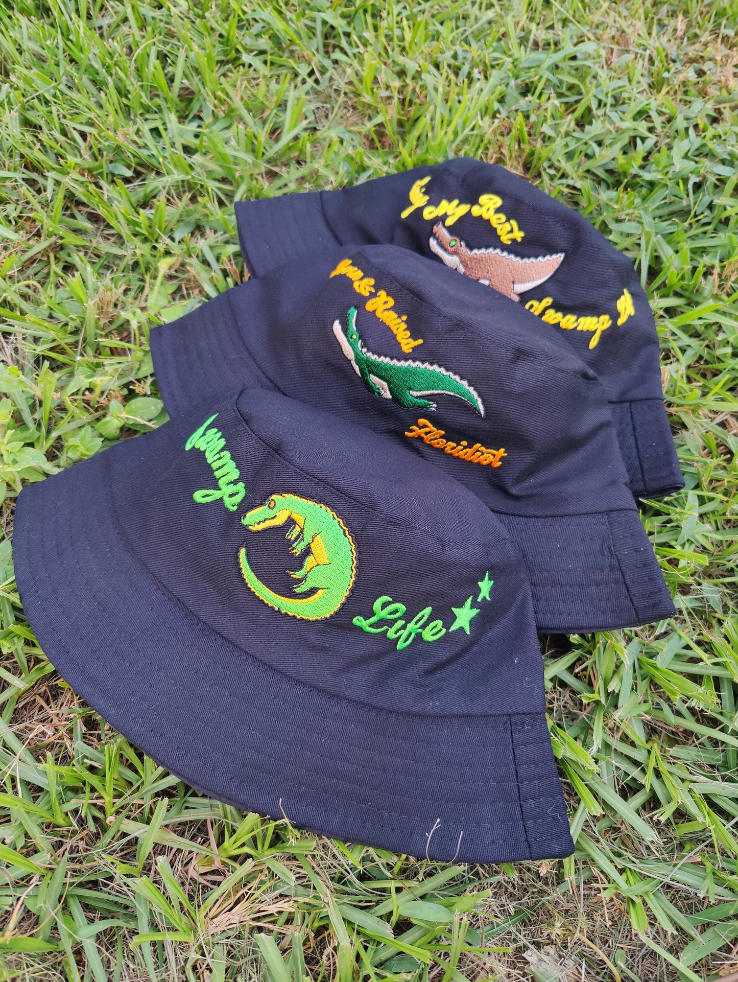"Swamp Life" Alligator Black Bucket Hat