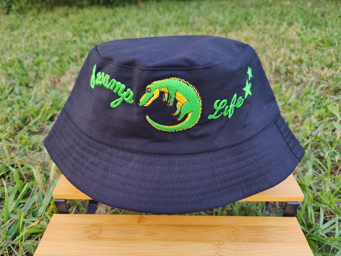 "Swamp Life" Alligator Black Bucket Hat