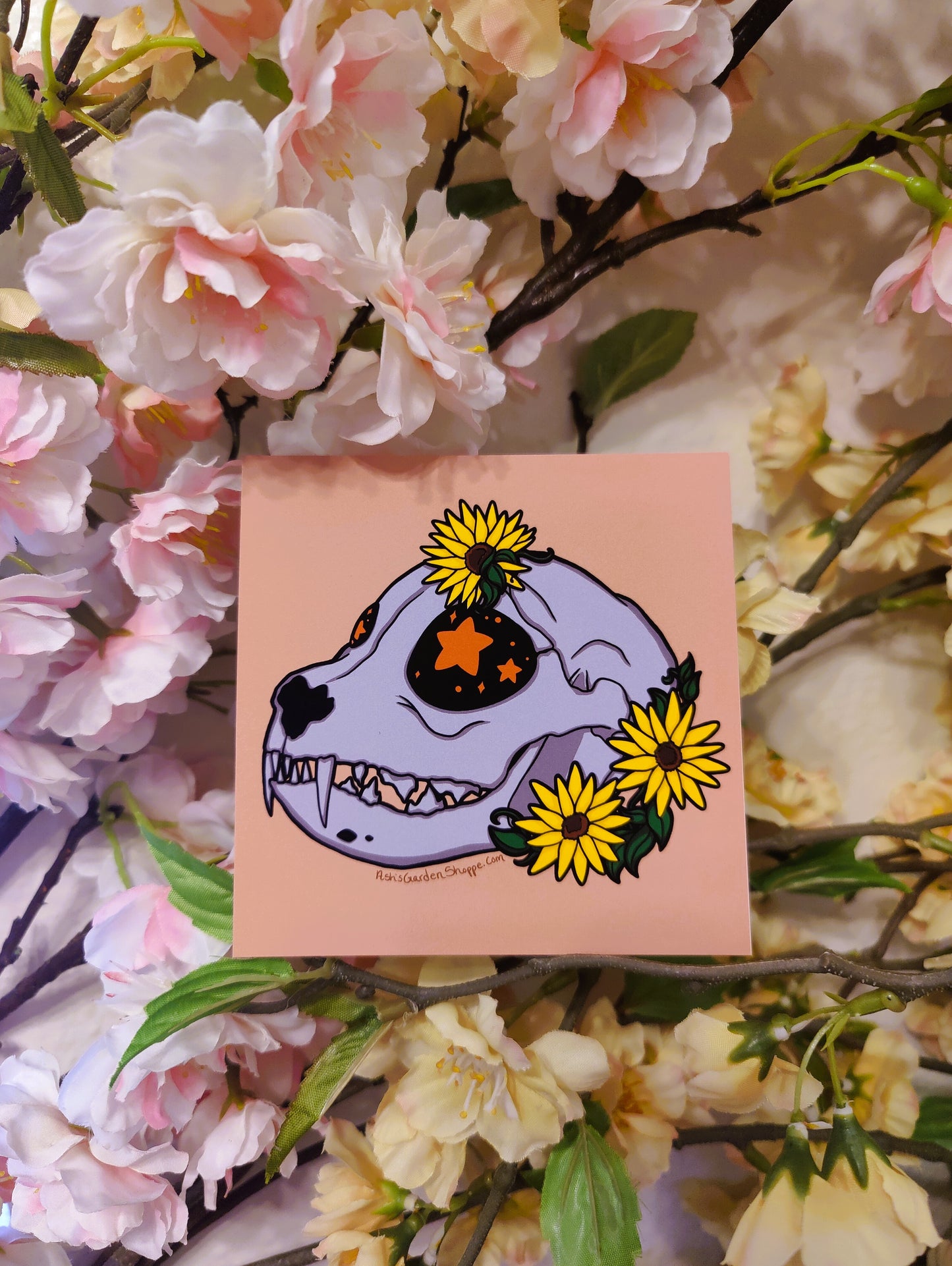 Starry-Eyed Feline Skull 4x4 Matte Art Print