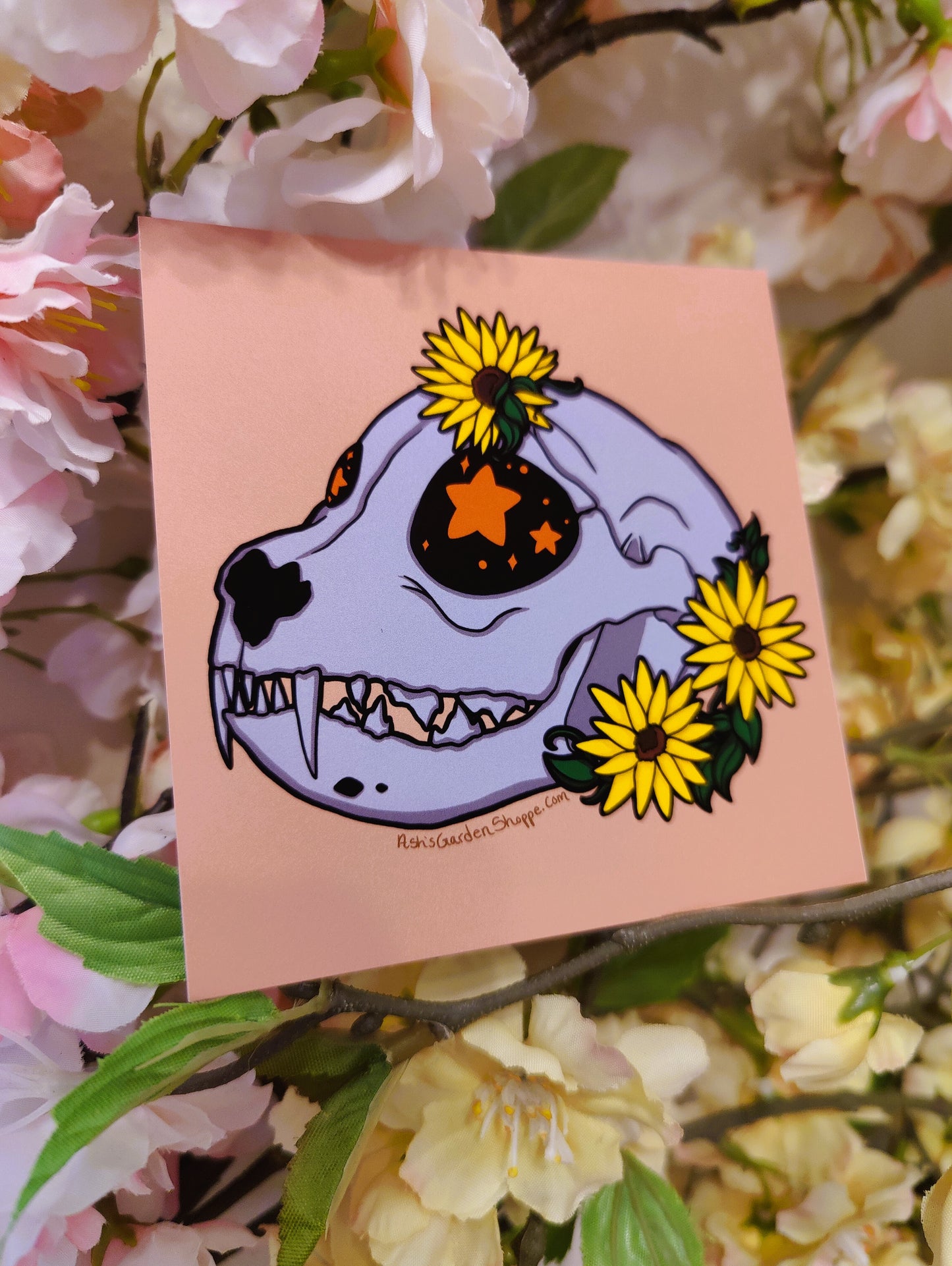Starry-Eyed Feline Skull 4x4 Matte Art Print