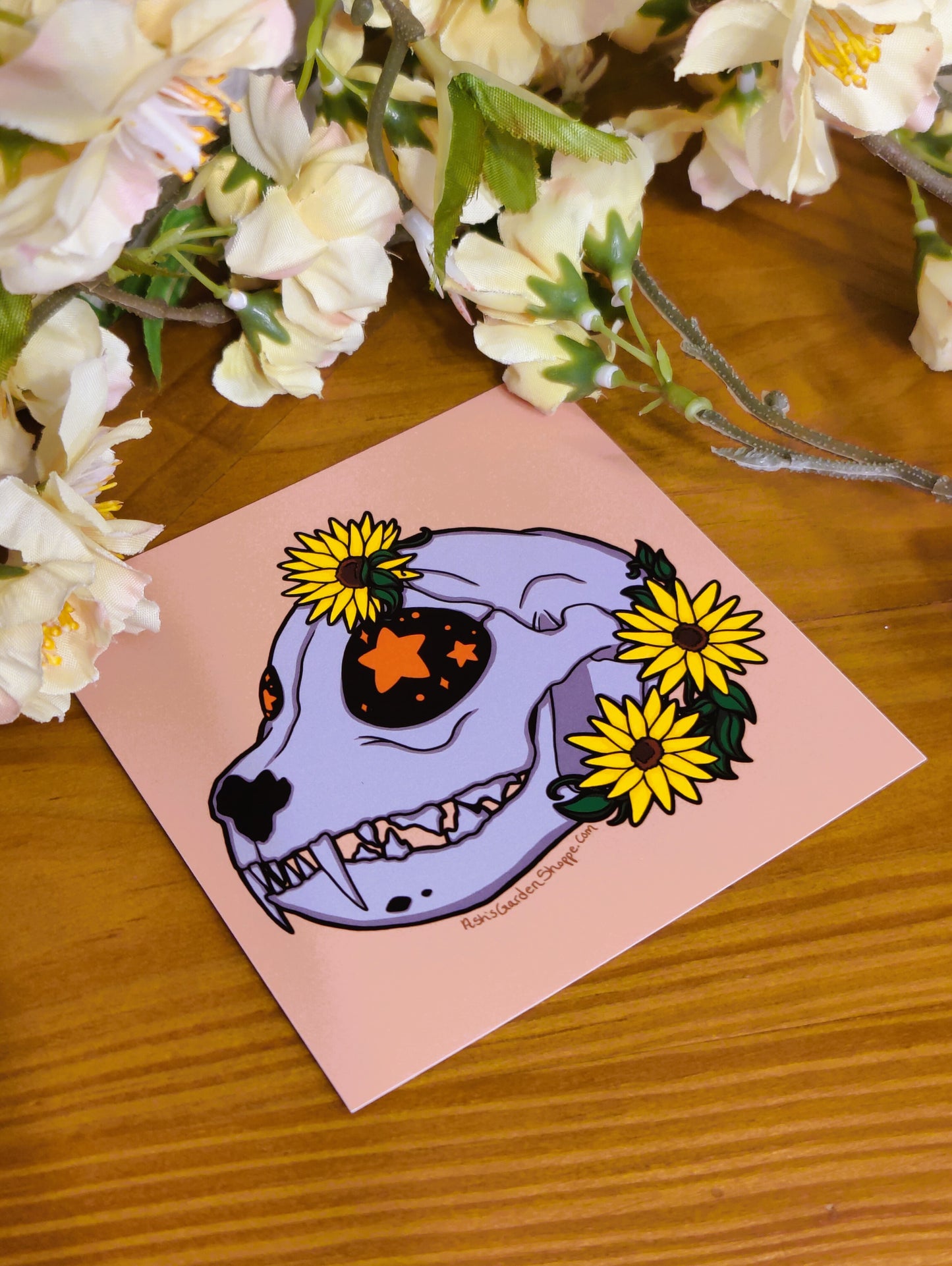 Starry-Eyed Feline Skull 4x4 Matte Art Print
