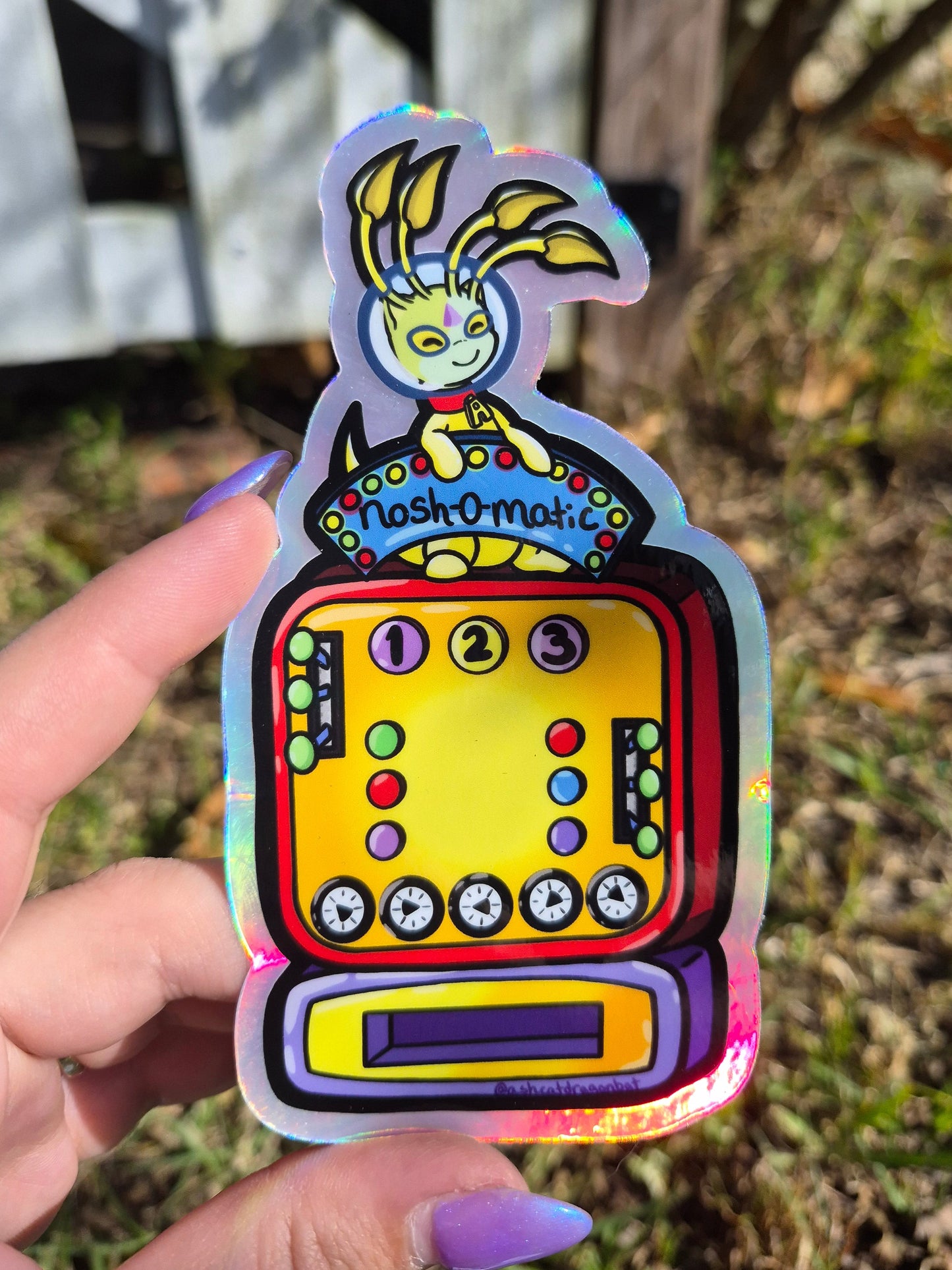 Alien Vending Machine Virtual Pet 5" Holographic Sticker
