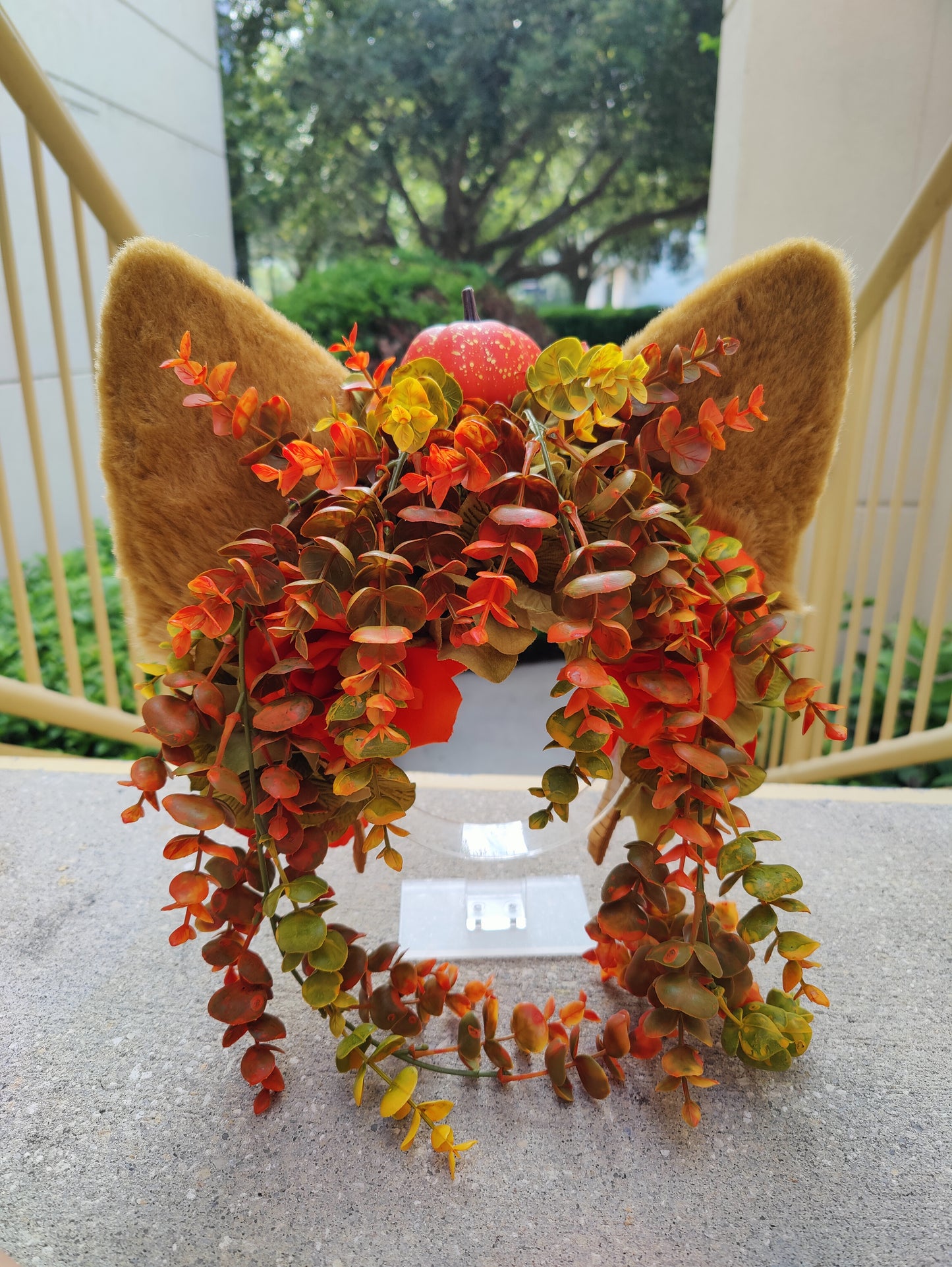 "Pumpkin Spice Wolf" Green and Orange Large Canine-Eared Flower Crown