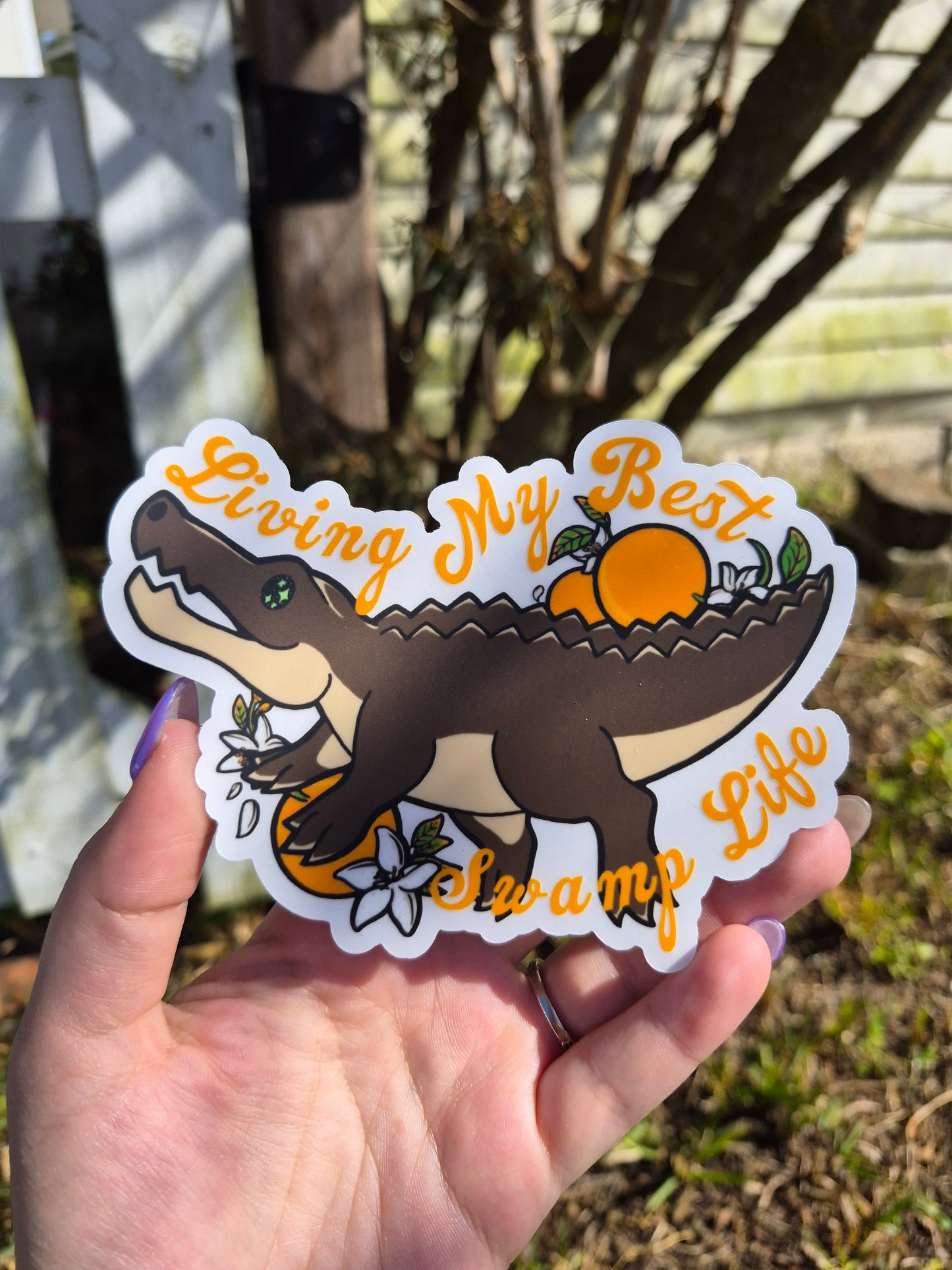 "Living My Best Swamp Life" Alligator 5" Clear Matte Sticker