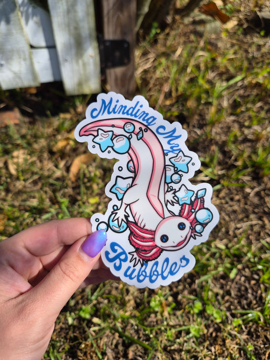 Axolotl "Minding My Bubbles" 5" Clear Matte Car Sticker