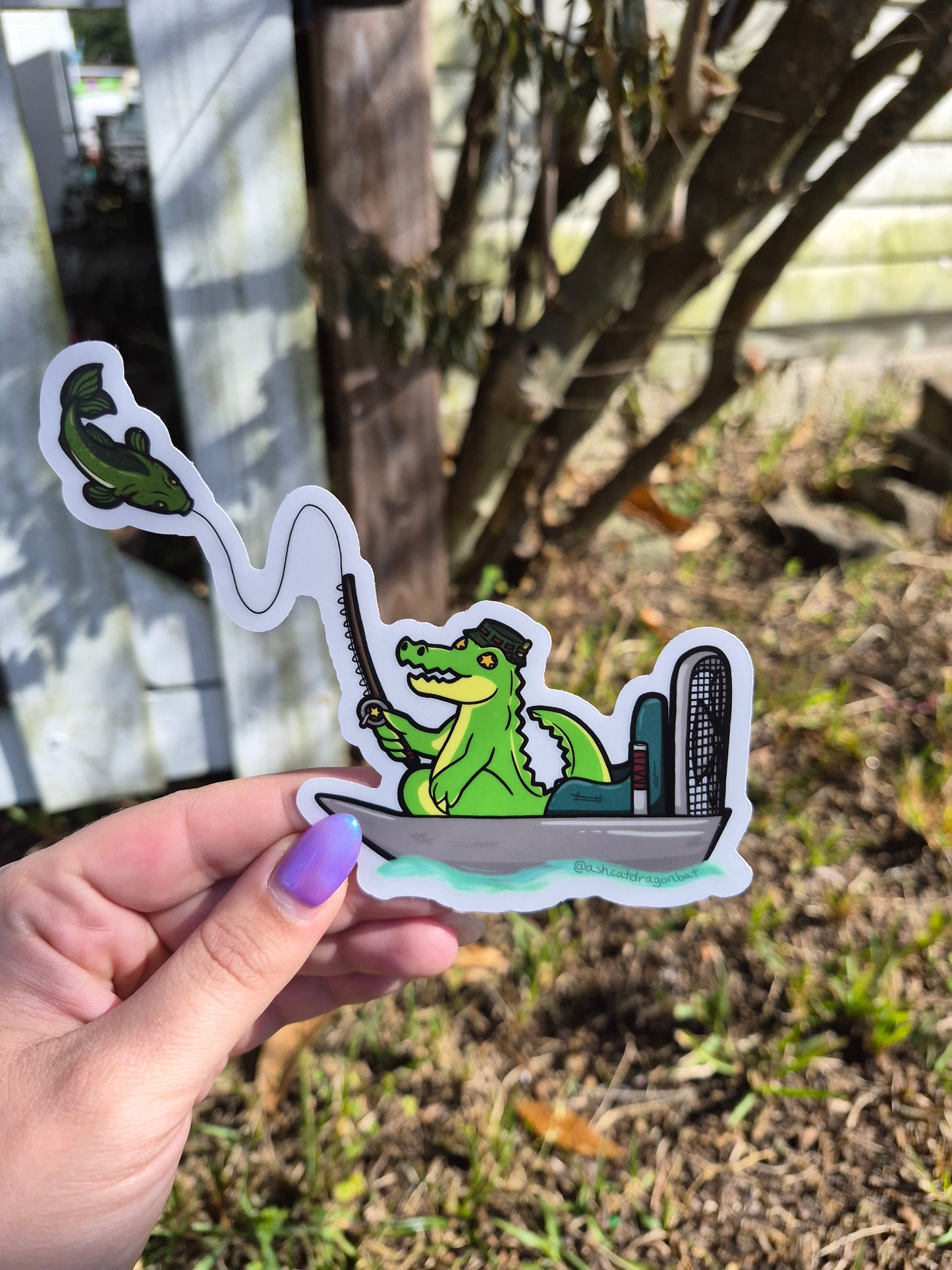 Gone Fishin' Alligator 5" Clear Matte Car Sticker
