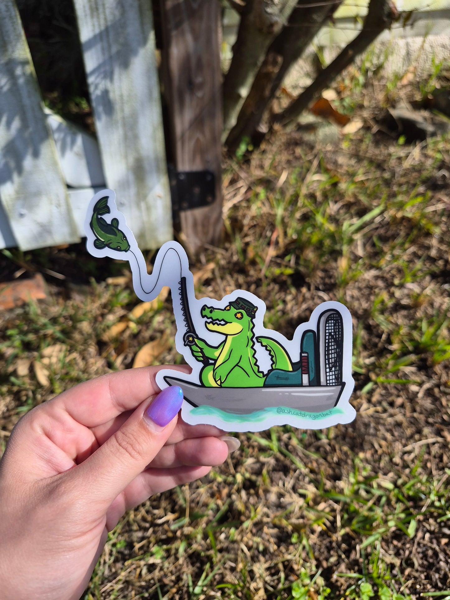 Gone Fishin' Alligator 5" Clear Matte Car Sticker